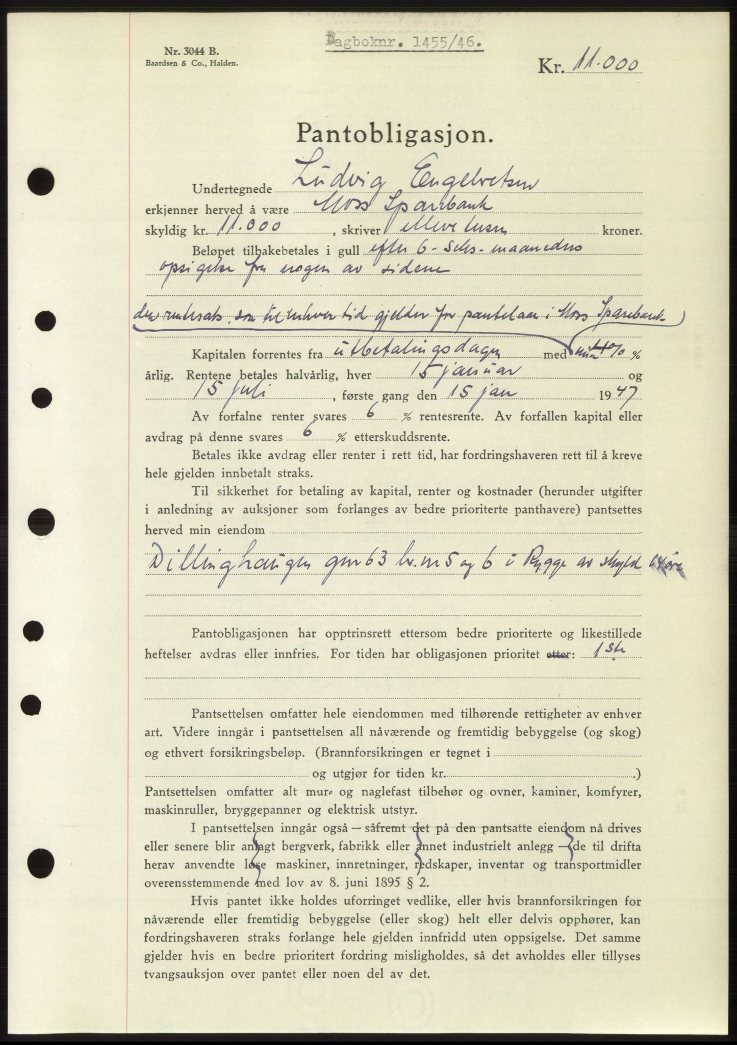 Moss sorenskriveri, SAO/A-10168: Pantebok nr. B15, 1946-1946, Dagboknr: 1455/1946