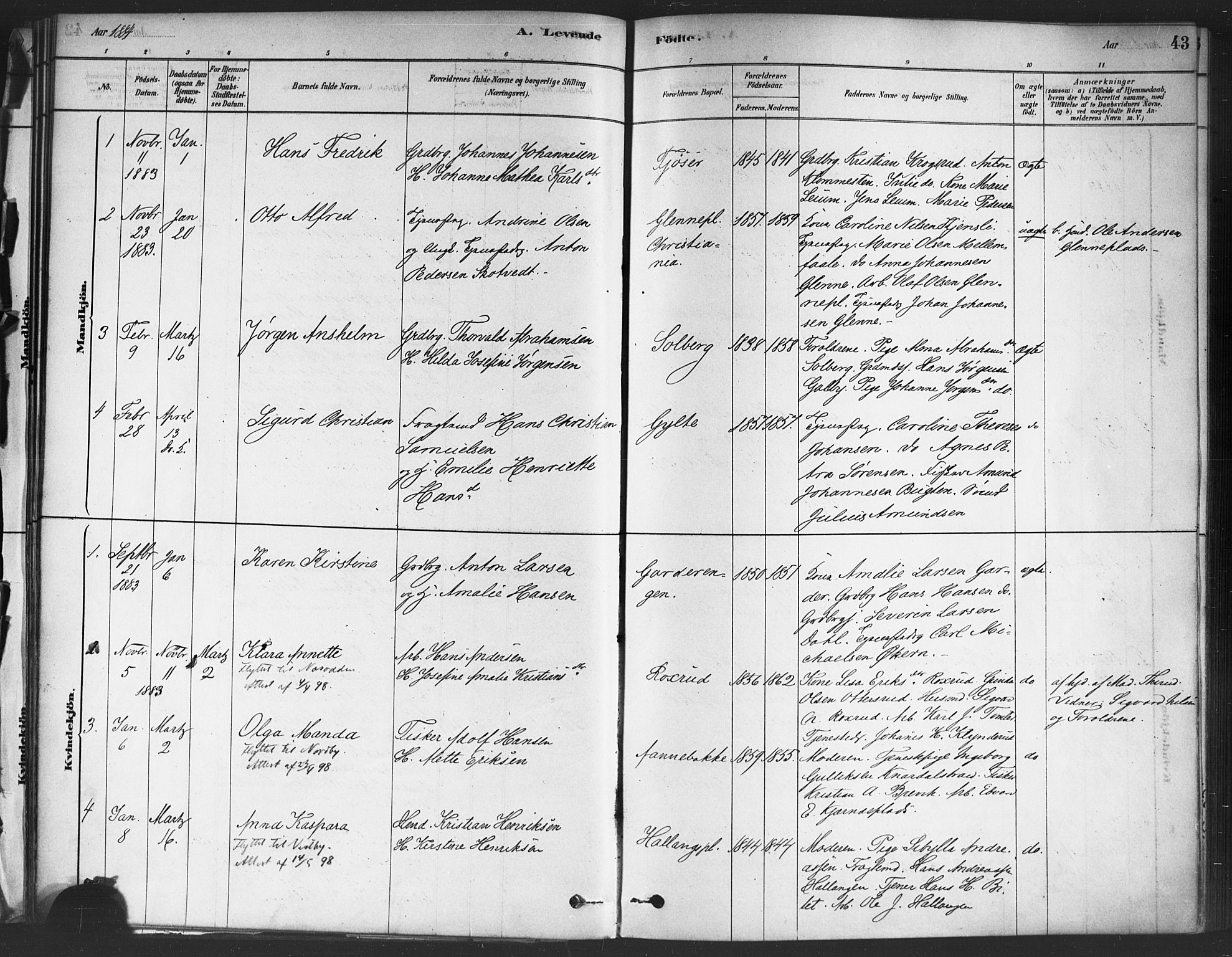Drøbak prestekontor Kirkebøker, AV/SAO-A-10142a/F/Fc/L0002: Ministerialbok nr. III 2, 1878-1891, s. 43