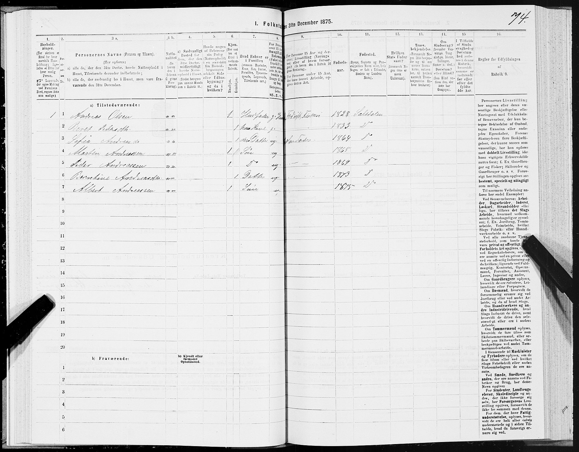 SAT, Folketelling 1875 for 1840P Saltdal prestegjeld, 1875, s. 2074
