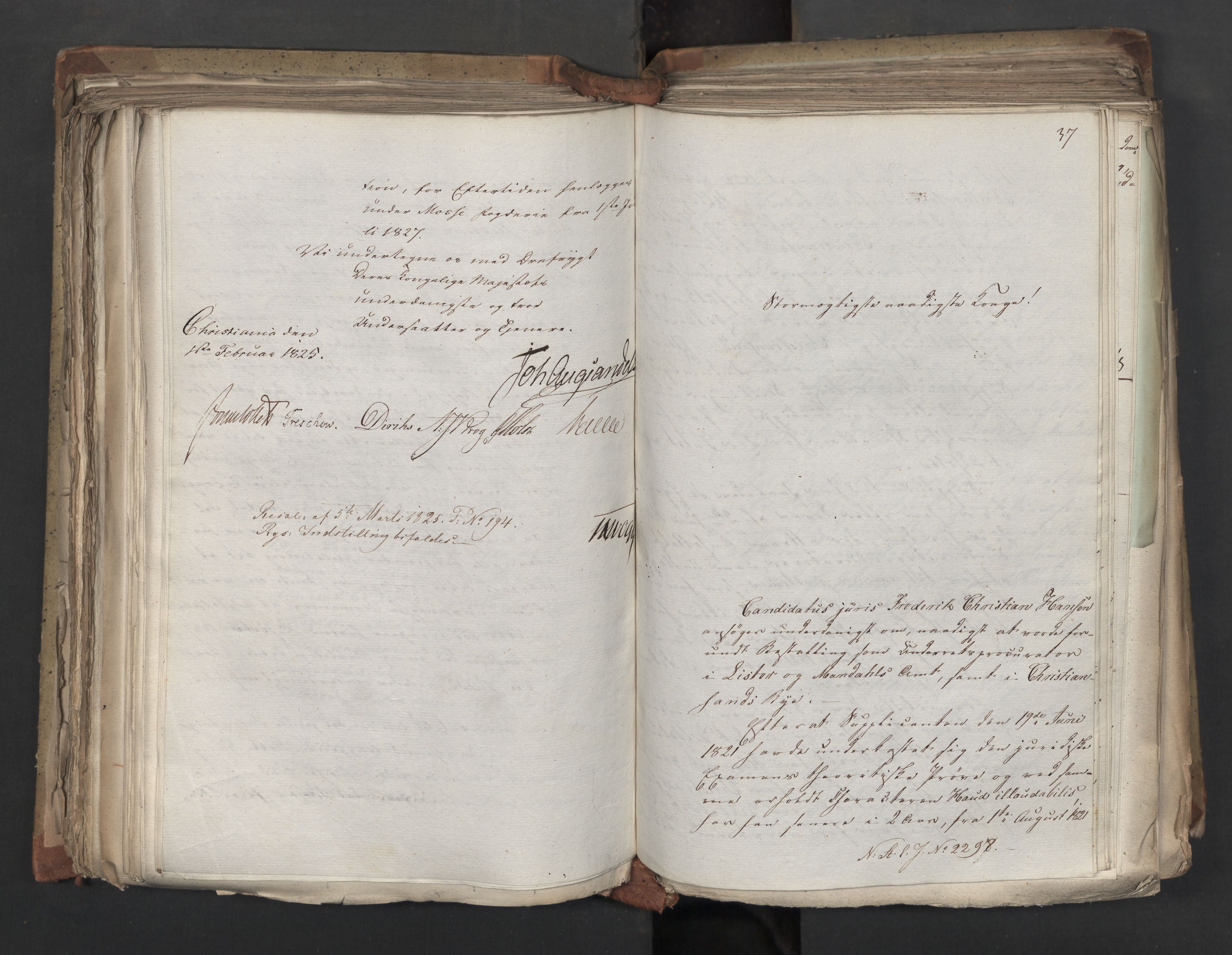 Statsrådsavdelingen i Stockholm, AV/RA-S-1003/D/Da/L0041: Regjeringsinnstillinger nr. 2204-2466, 1825, s. 289