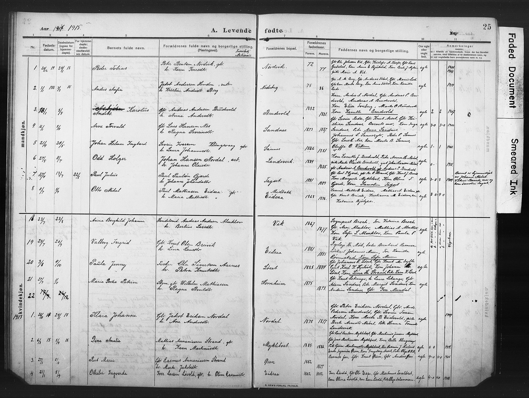 Ministerialprotokoller, klokkerbøker og fødselsregistre - Møre og Romsdal, AV/SAT-A-1454/502/L0028: Klokkerbok nr. 502C02, 1909-1932, s. 25