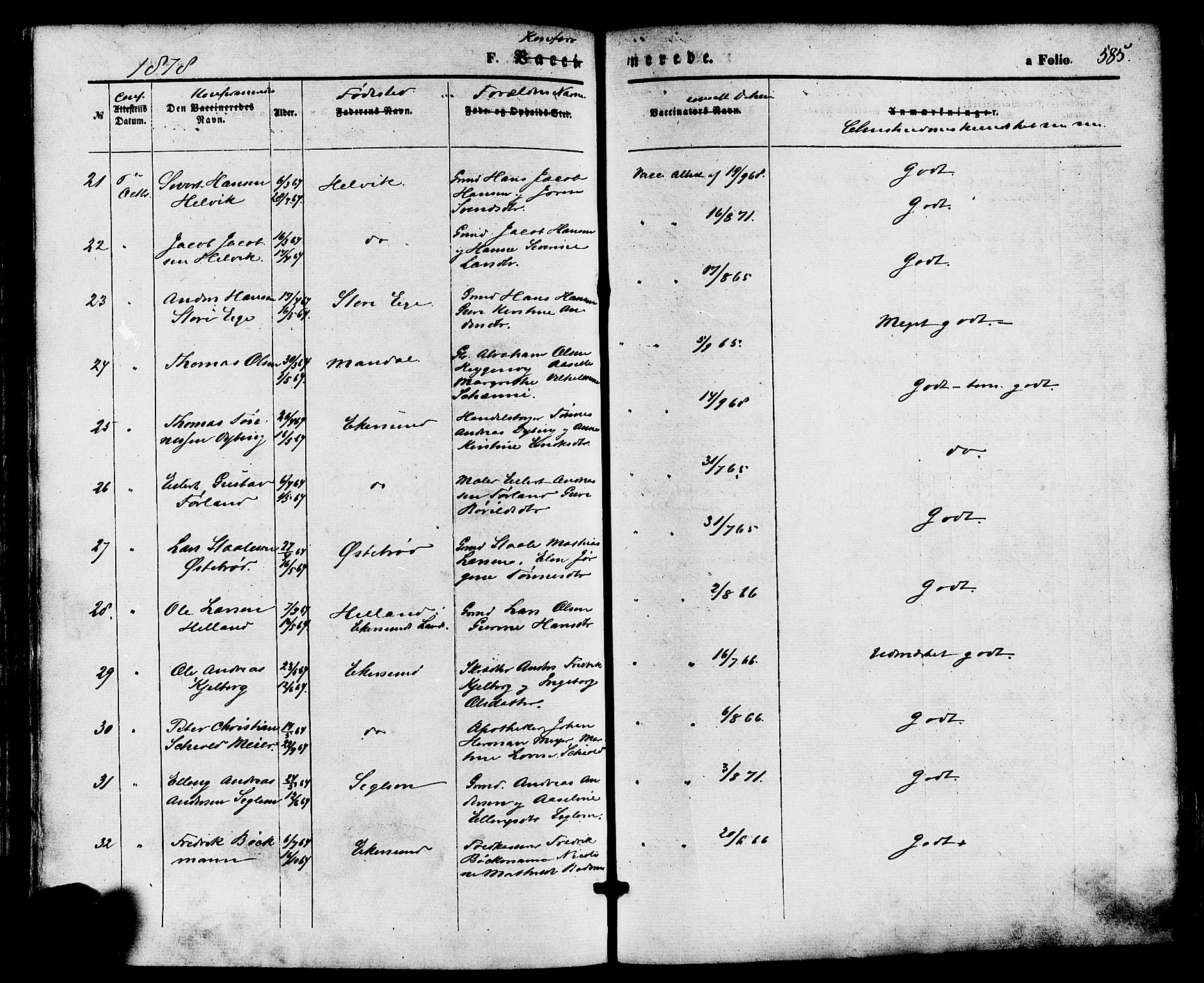 Eigersund sokneprestkontor, AV/SAST-A-101807/S08/L0014: Ministerialbok nr. A 13, 1866-1878, s. 585