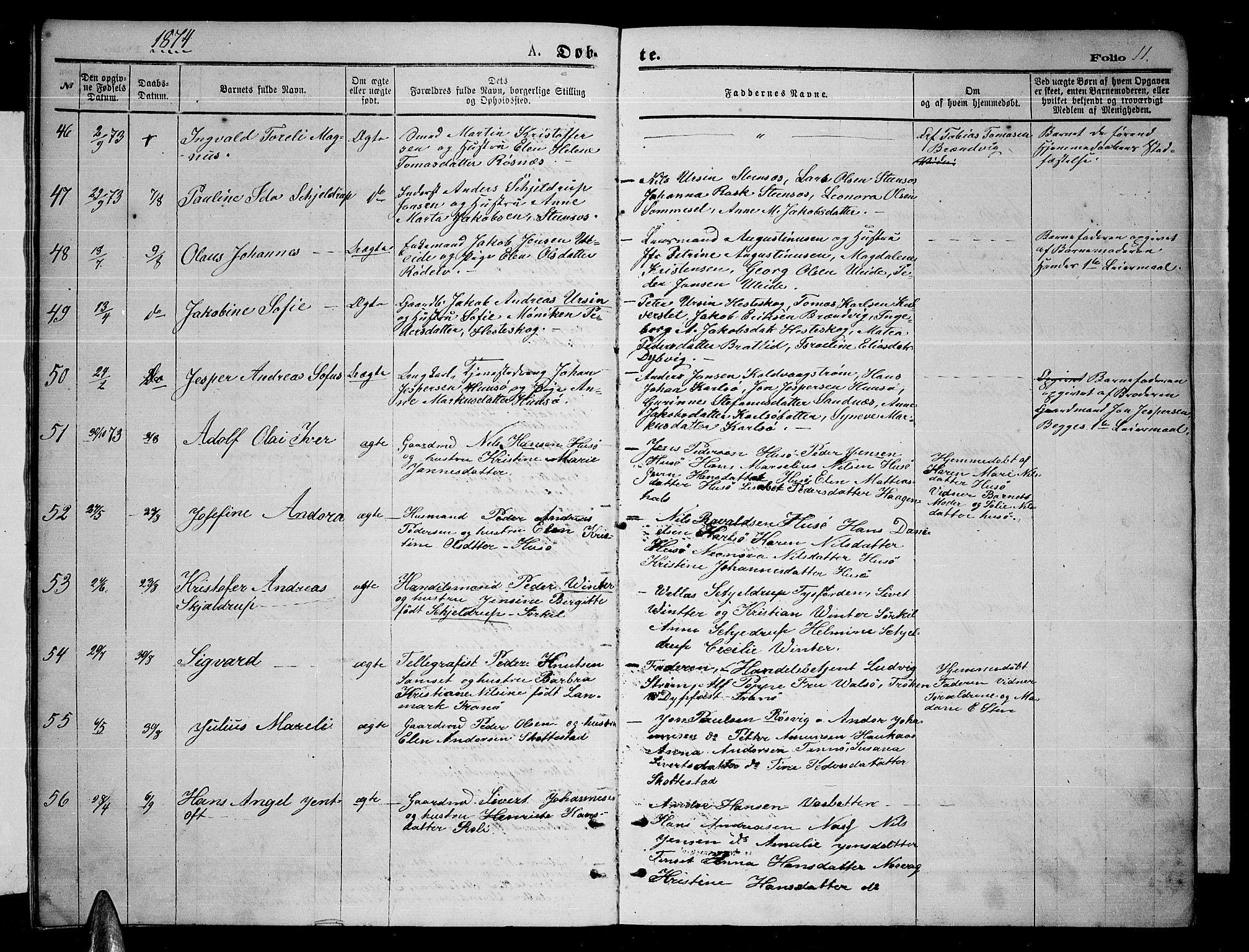 Ministerialprotokoller, klokkerbøker og fødselsregistre - Nordland, AV/SAT-A-1459/859/L0858: Klokkerbok nr. 859C04, 1873-1886, s. 11