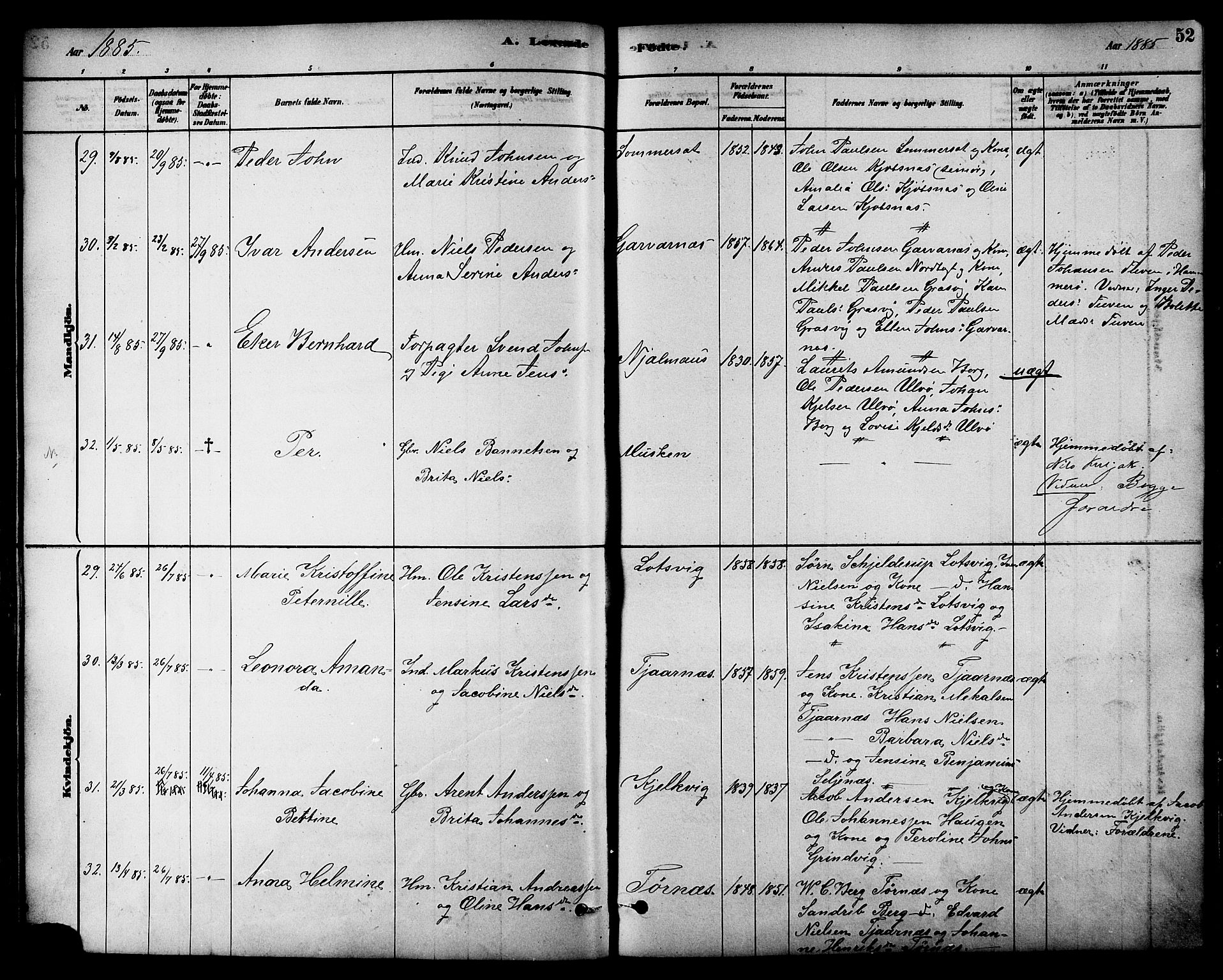 Ministerialprotokoller, klokkerbøker og fødselsregistre - Nordland, AV/SAT-A-1459/861/L0868: Ministerialbok nr. 861A03, 1879-1889, s. 52