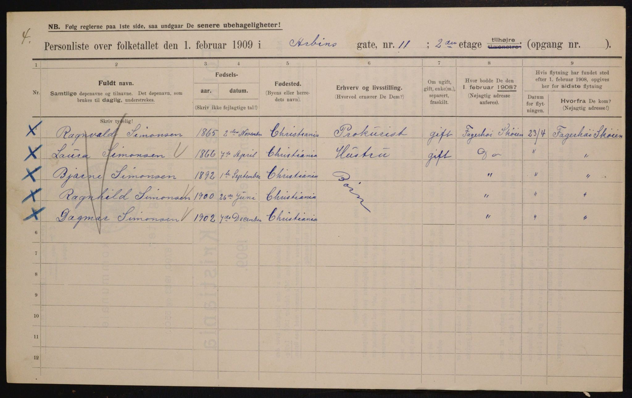 OBA, Kommunal folketelling 1.2.1909 for Kristiania kjøpstad, 1909, s. 1681