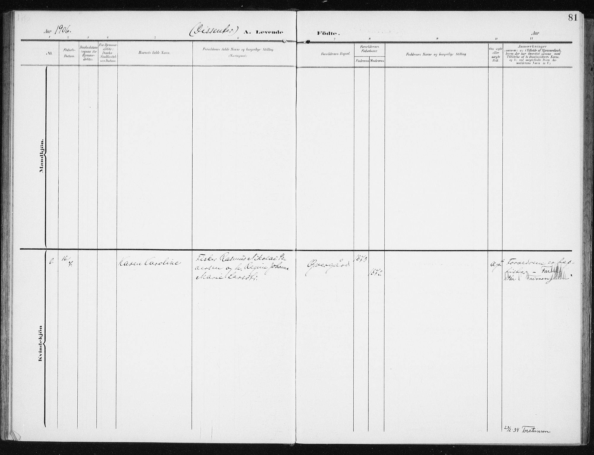 Sand/Bjarkøy sokneprestkontor, AV/SATØ-S-0811/I/Ia/Iaa/L0005kirke: Ministerialbok nr. 5, 1905-1914, s. 81