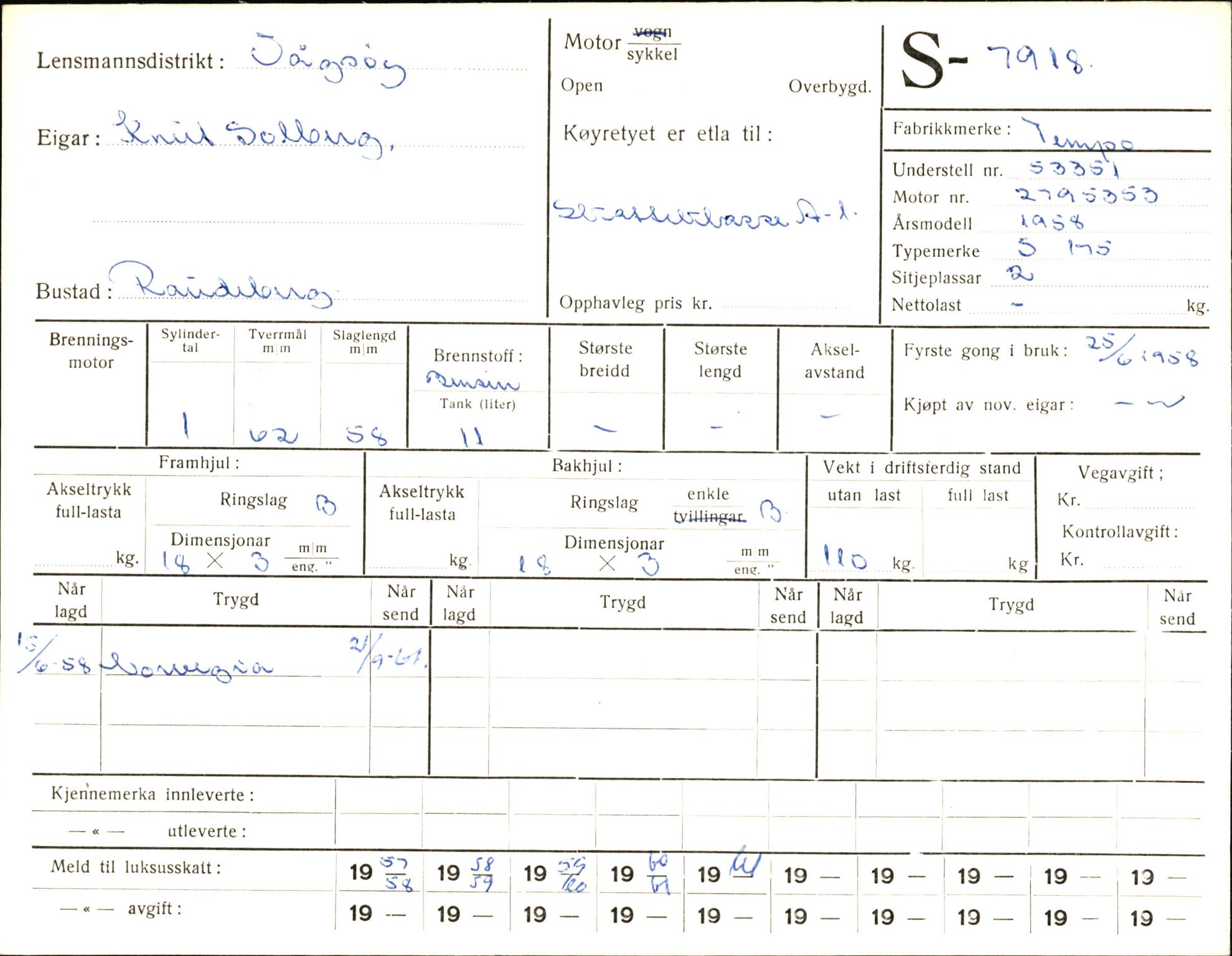 Statens vegvesen, Sogn og Fjordane vegkontor, AV/SAB-A-5301/4/F/L0005: Registerkort utmeldte Fjordane S7900-8299, 1930-1961, s. 30