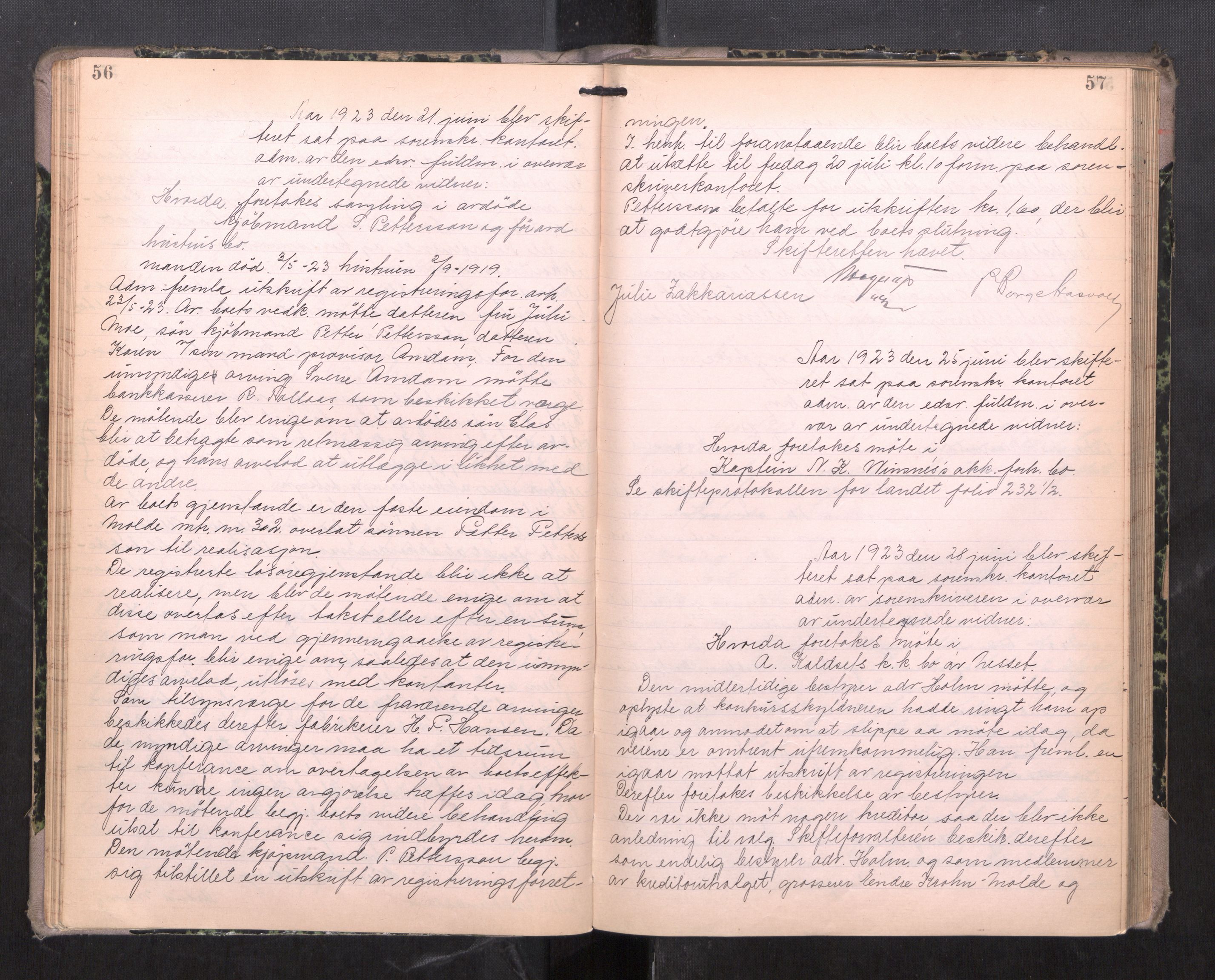 Romsdal sorenskriveri, AV/SAT-A-4149/1/3/3B/L0009: Skiftebehandlingsprotokoll, 1922-1928, s. 56-57