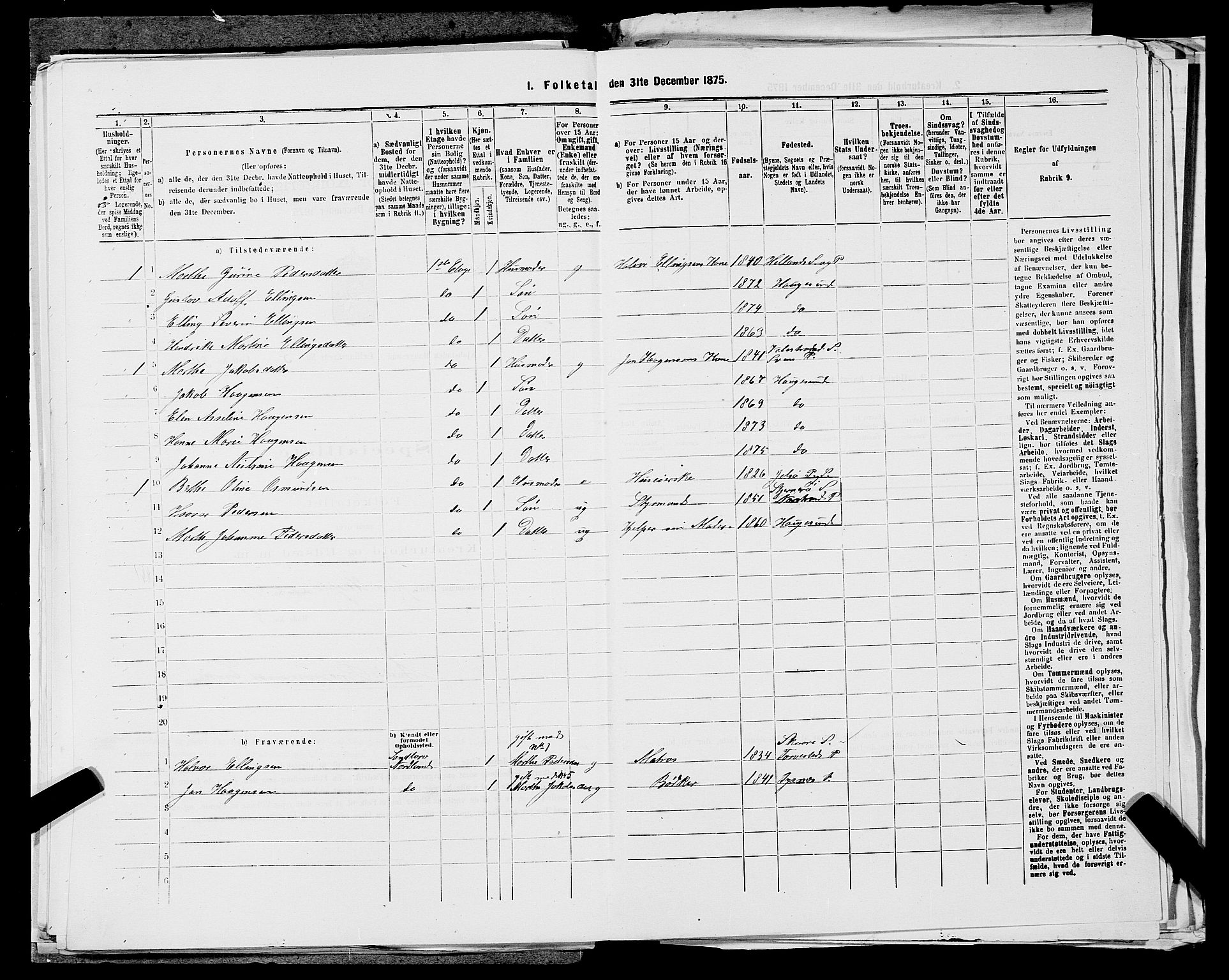 SAST, Folketelling 1875 for 1106B Torvastad prestegjeld, Haugesund kjøpstad, 1875, s. 707