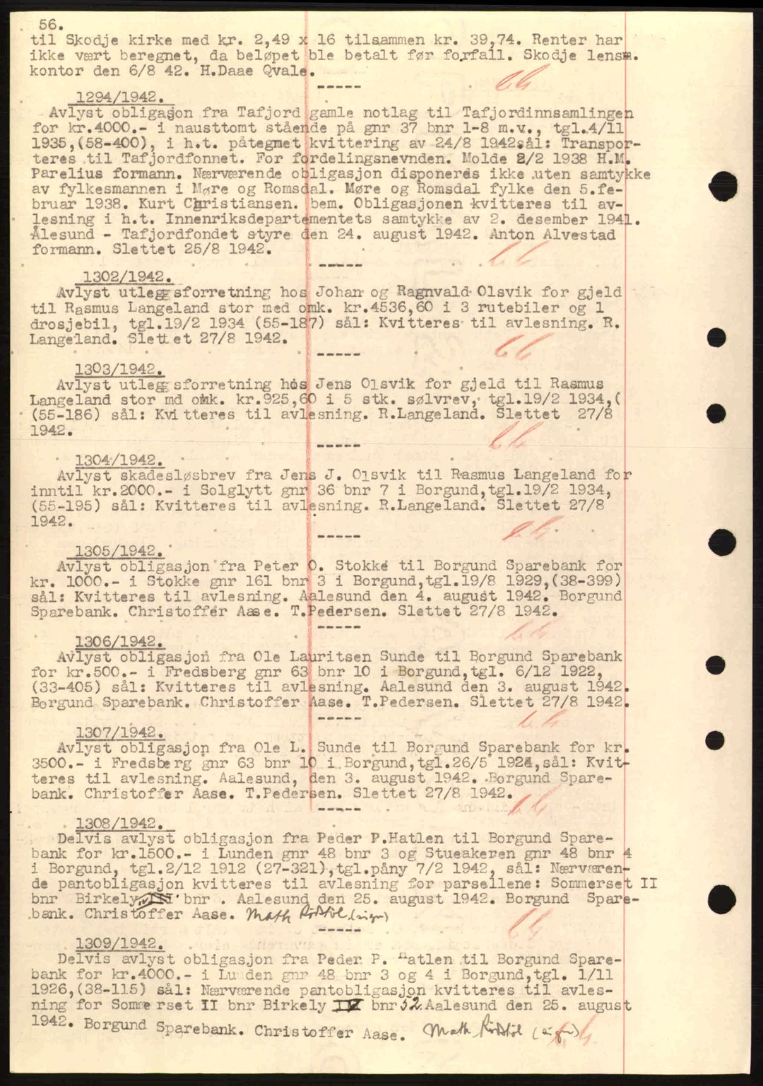Nordre Sunnmøre sorenskriveri, SAT/A-0006/1/2/2C/2Ca: Pantebok nr. B1-6, 1938-1942, Dagboknr: 1294/1942