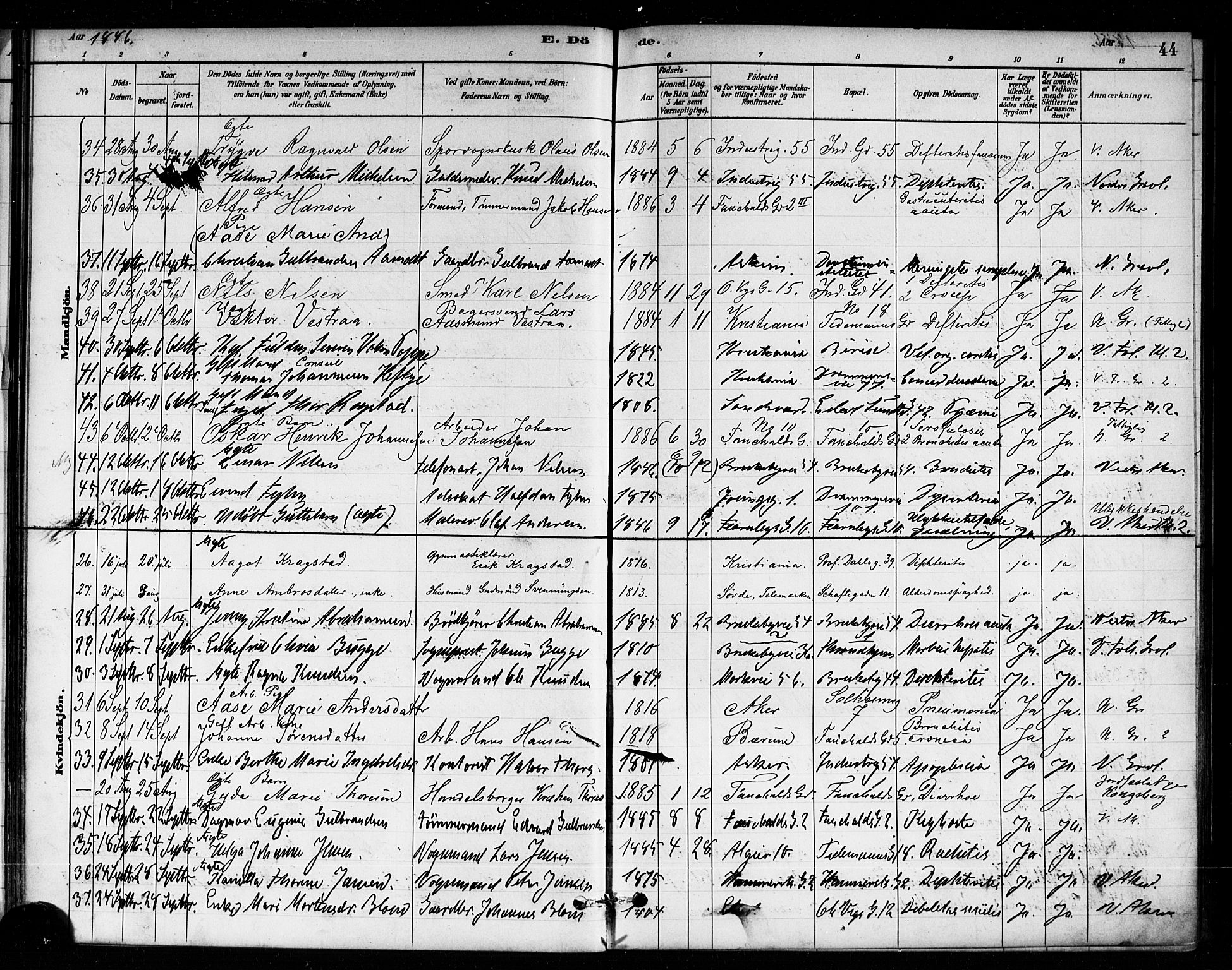 Uranienborg prestekontor Kirkebøker, AV/SAO-A-10877/F/Fa/L0004: Ministerialbok nr. I 4, 1880-1901, s. 44