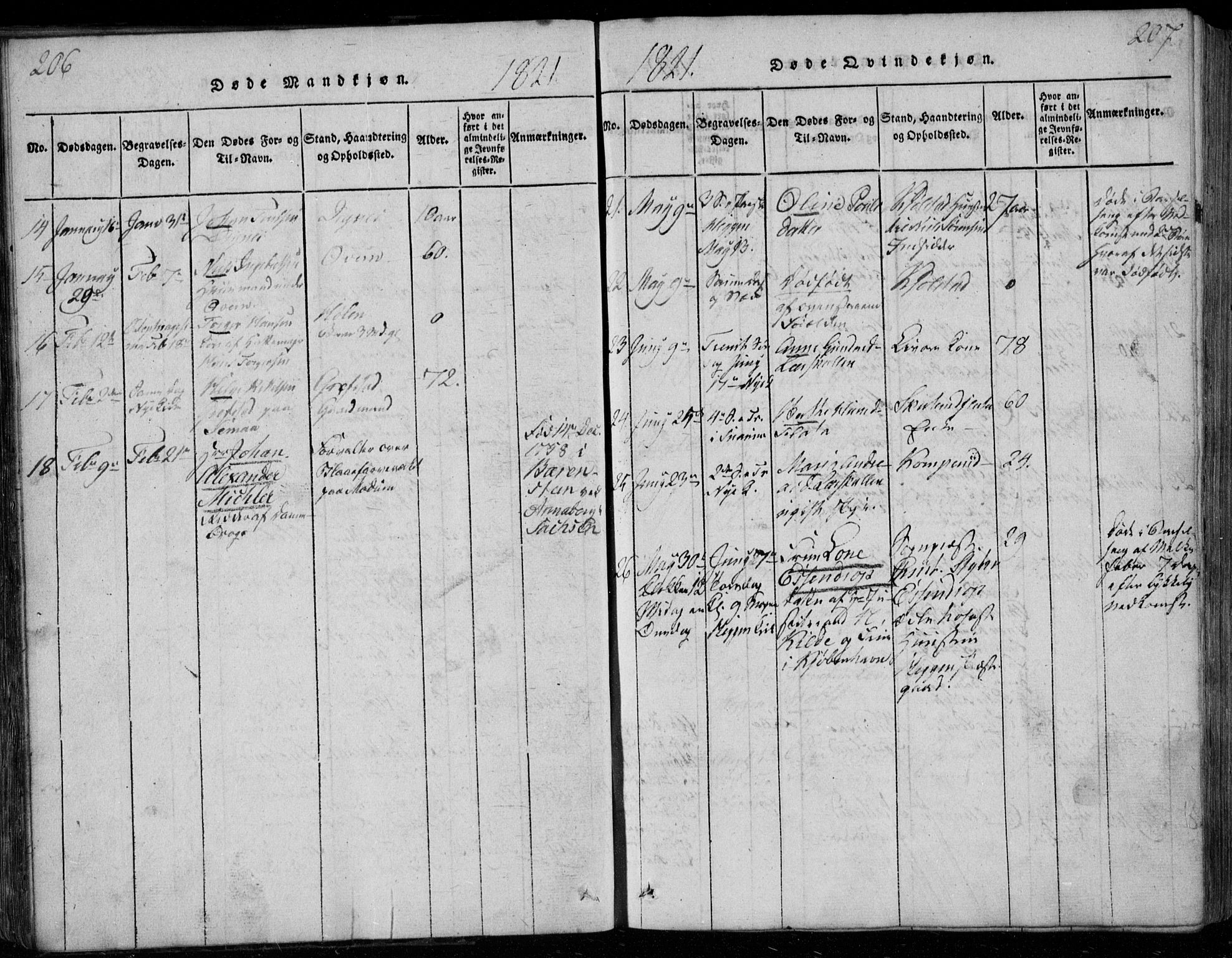 Modum kirkebøker, AV/SAKO-A-234/G/Ga/L0001: Klokkerbok nr. I 1, 1818-1824, s. 206-207