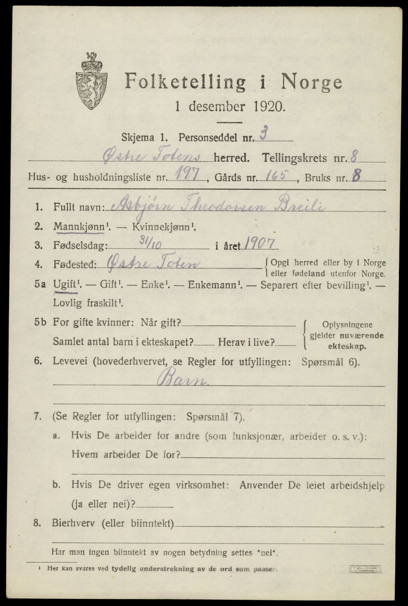 SAH, Folketelling 1920 for 0528 Østre Toten herred, 1920, s. 17854