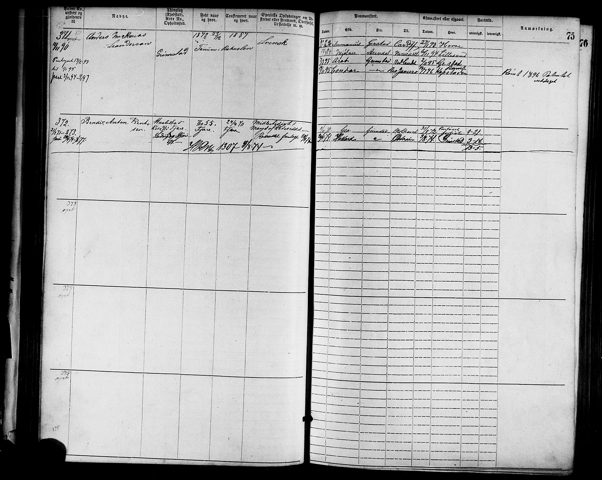 Grimstad mønstringskrets, AV/SAK-2031-0013/F/Fa/L0001: Annotasjonsrulle nr 1-1920 med register, F-1, 1870-1892, s. 97