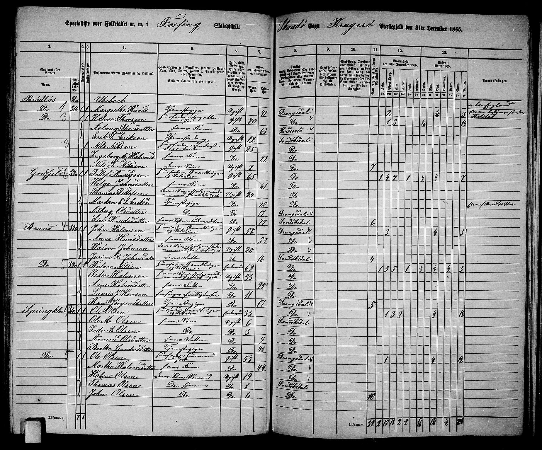 RA, Folketelling 1865 for 0816L Kragerø prestegjeld, Sannidal sokn og Skåtøy sokn, 1865, s. 158