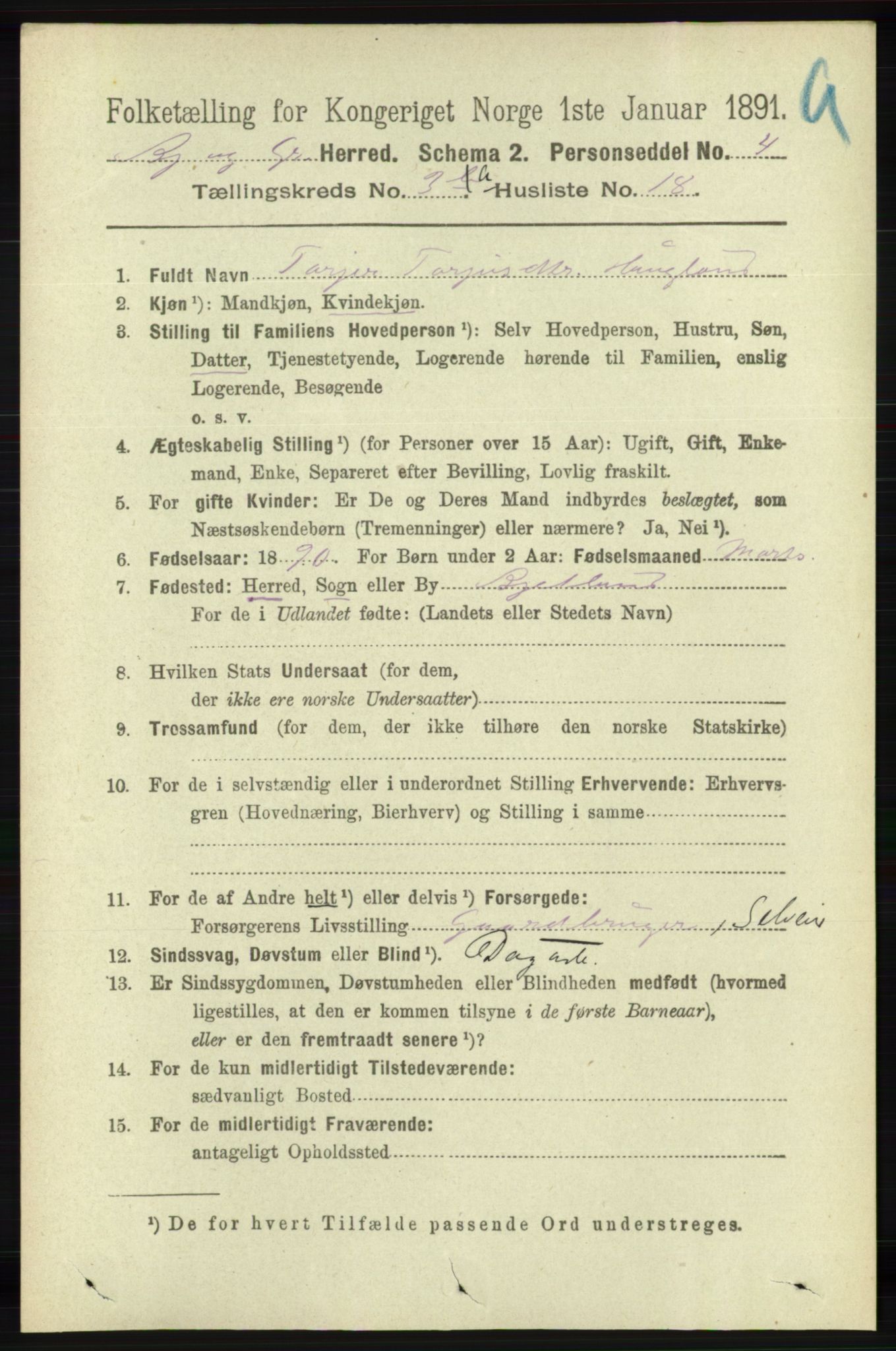 RA, Folketelling 1891 for 1024 Bjelland og Grindheim herred, 1891, s. 1558