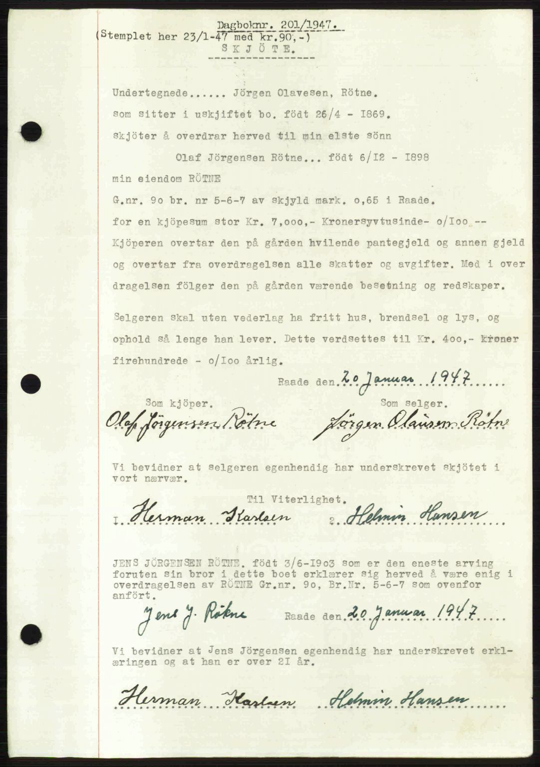 Moss sorenskriveri, SAO/A-10168: Pantebok nr. A17, 1947-1947, Dagboknr: 201/1947