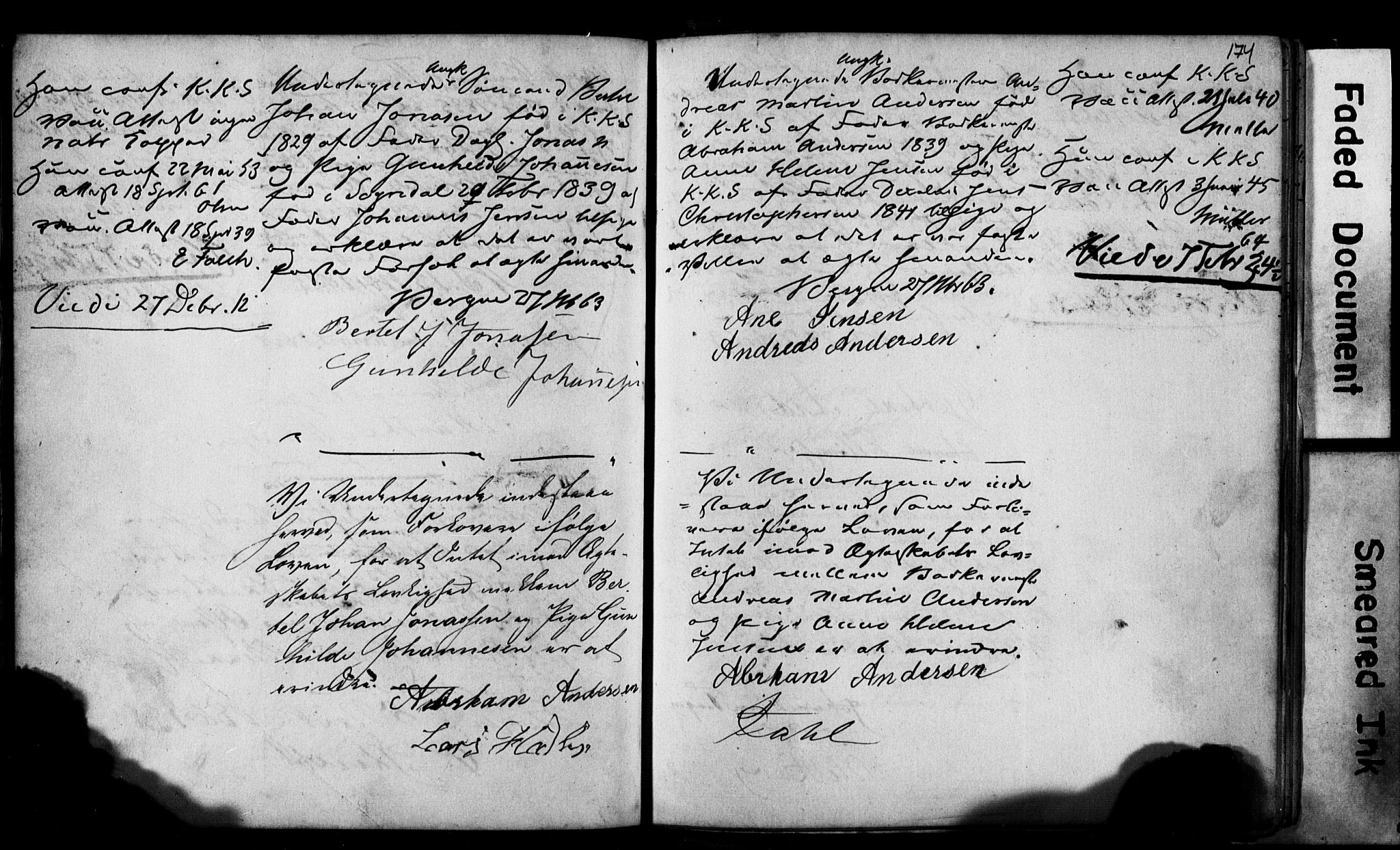 Korskirken sokneprestembete, SAB/A-76101: Forlovererklæringer nr. II.5.2, 1859-1865, s. 174
