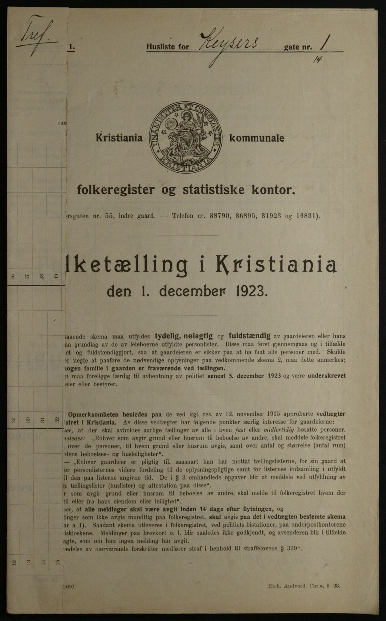 OBA, Kommunal folketelling 1.12.1923 for Kristiania, 1923, s. 54945