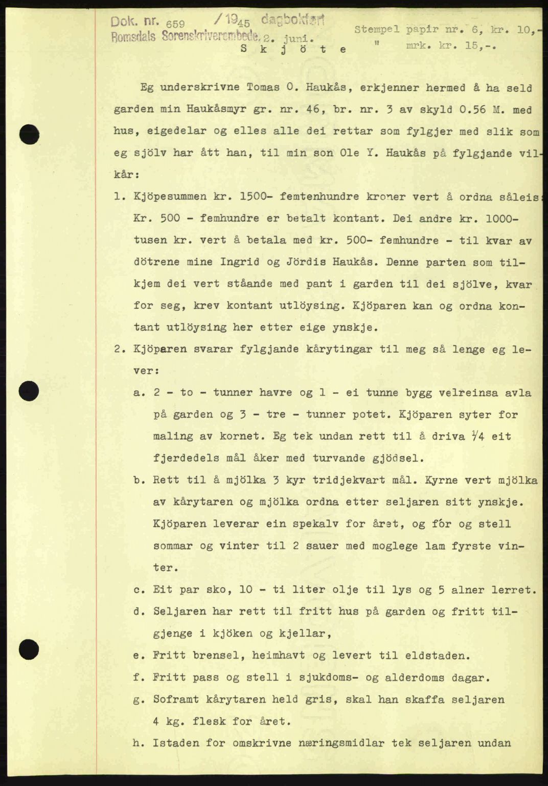 Romsdal sorenskriveri, SAT/A-4149/1/2/2C: Pantebok nr. A18, 1945-1945, Dagboknr: 659/1945