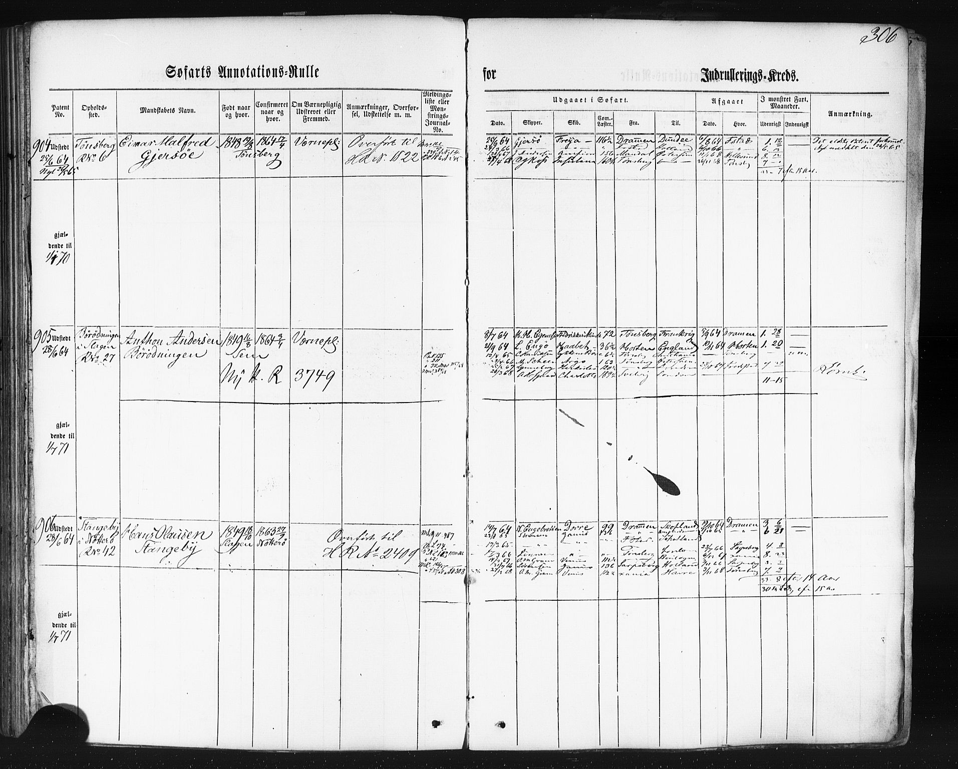 Tønsberg innrulleringskontor, SAKO/A-786/F/Fb/L0001: Annotasjonsrulle Patent nr. 1-1724, 1860-1868, s. 320