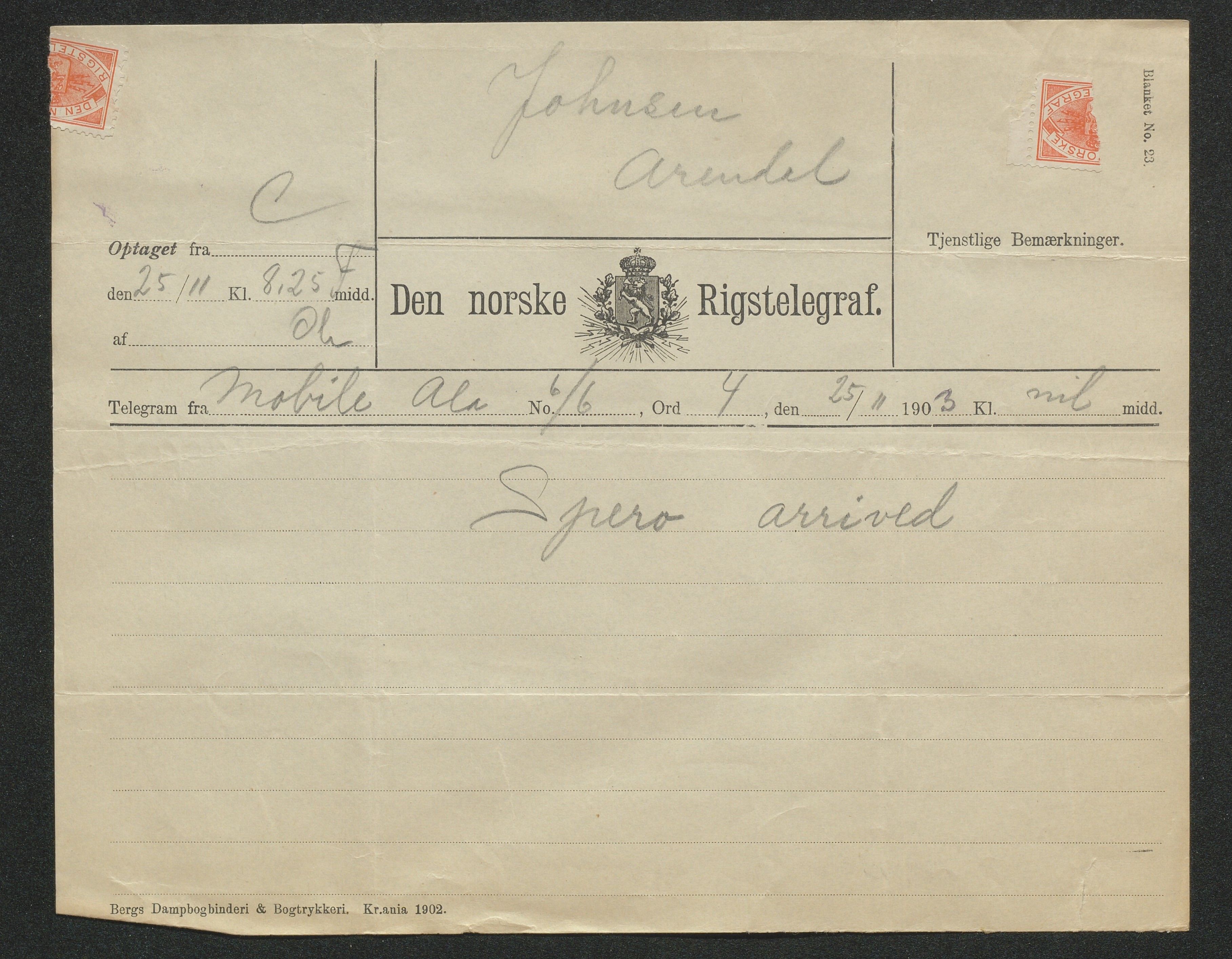 Arendals Dampskibsselskab (ADS), AAKS/PA-1716/1/15/L0018: Skipspapirer D/S Spero, 1898-1904