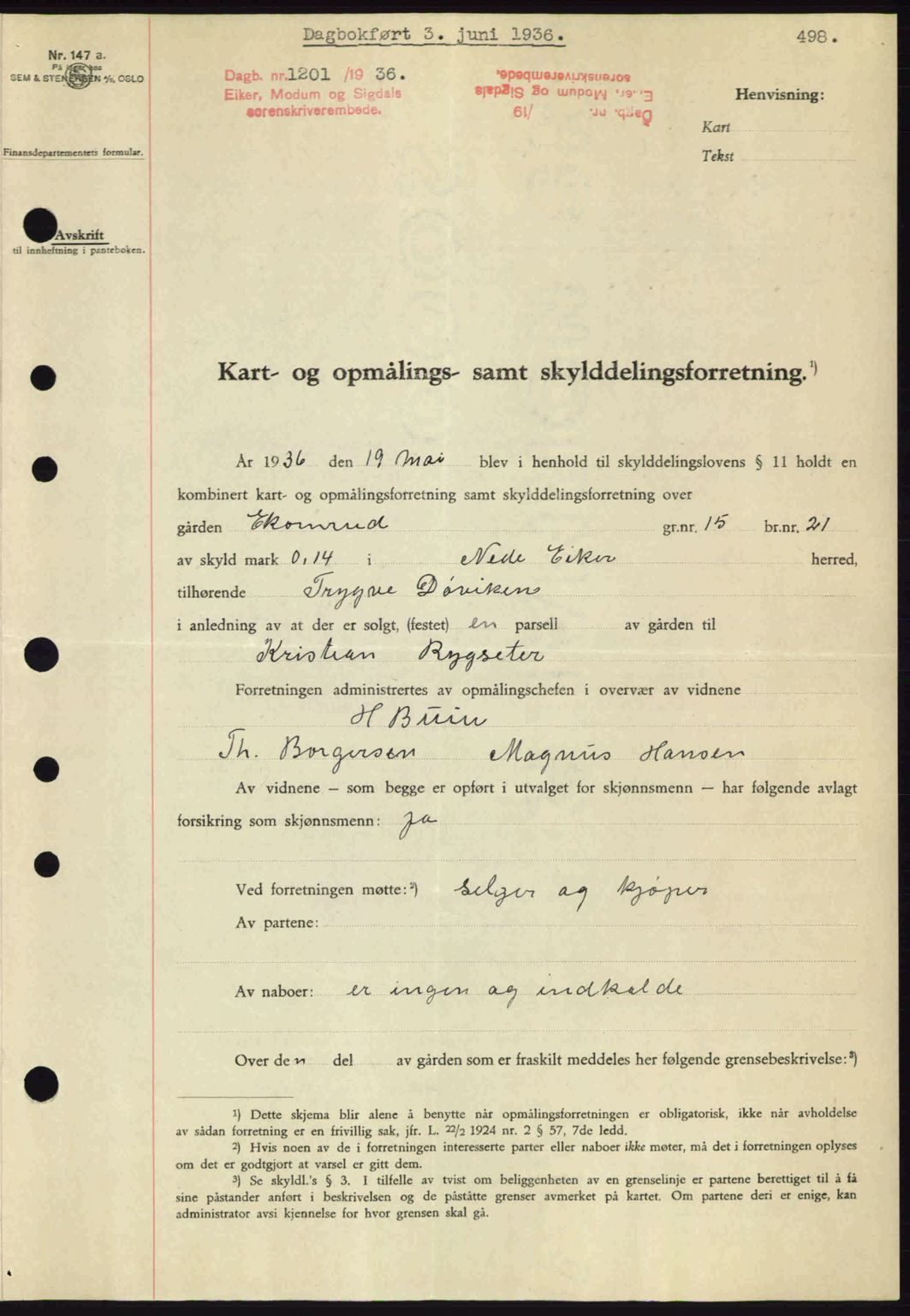 Eiker, Modum og Sigdal sorenskriveri, SAKO/A-123/G/Ga/Gab/L0032: Pantebok nr. A2, 1936-1936, Dagboknr: 1201/1936