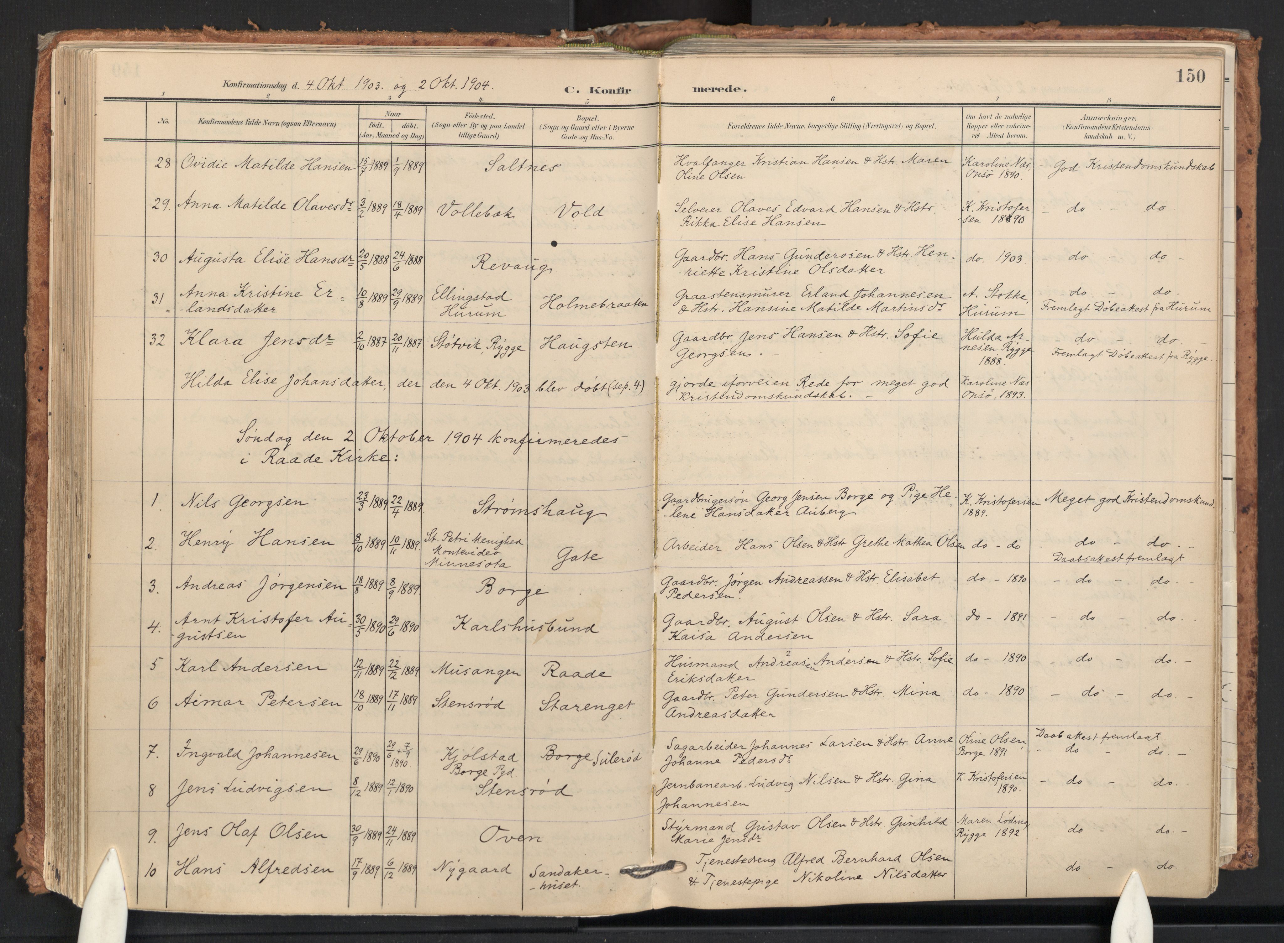 Råde prestekontor kirkebøker, AV/SAO-A-2009/F/Fa/L0008: Ministerialbok nr. 8, 1903-1924, s. 150