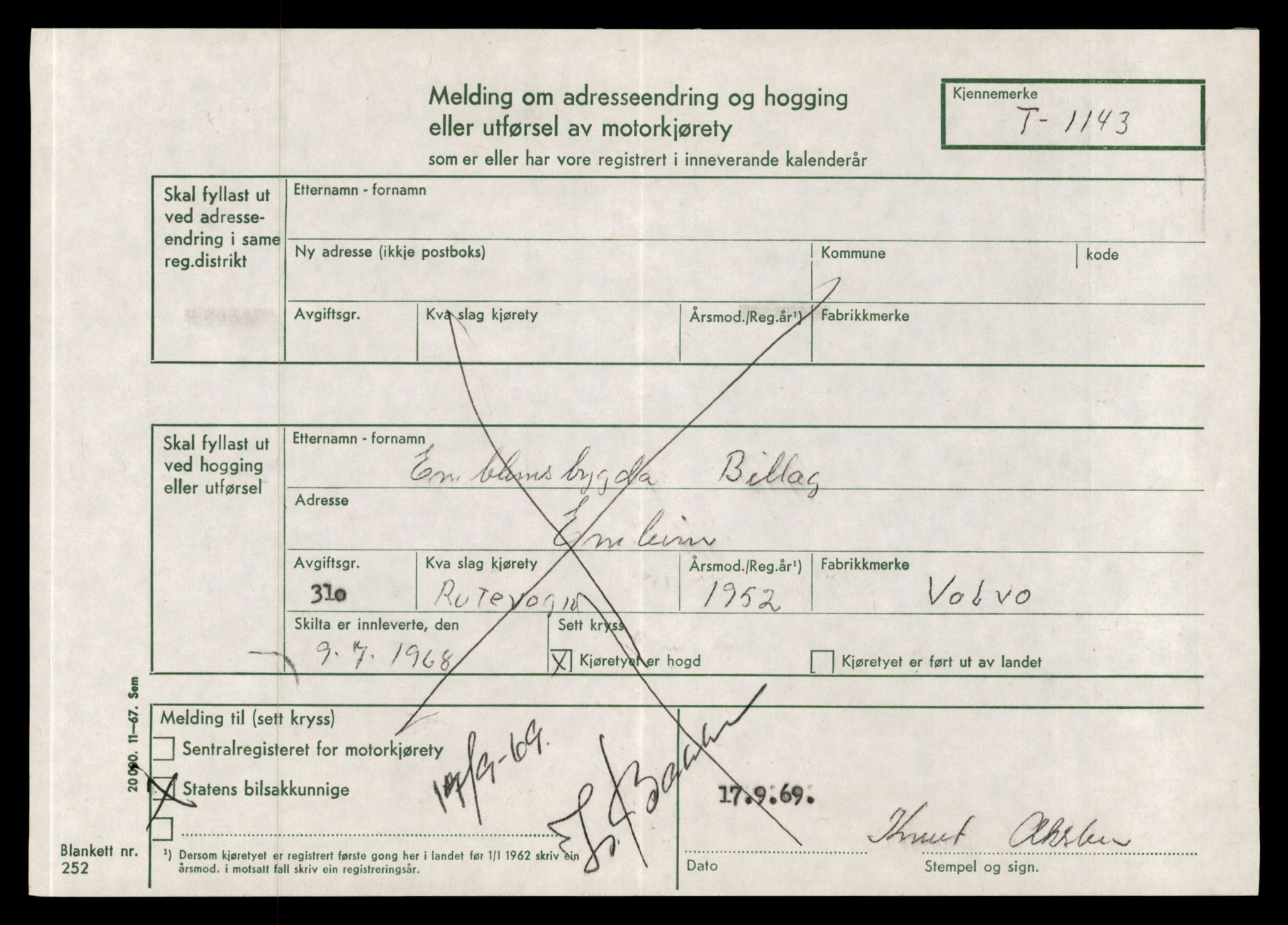 Møre og Romsdal vegkontor - Ålesund trafikkstasjon, AV/SAT-A-4099/F/Fe/L0010: Registreringskort for kjøretøy T 1050 - T 1169, 1927-1998, s. 2613