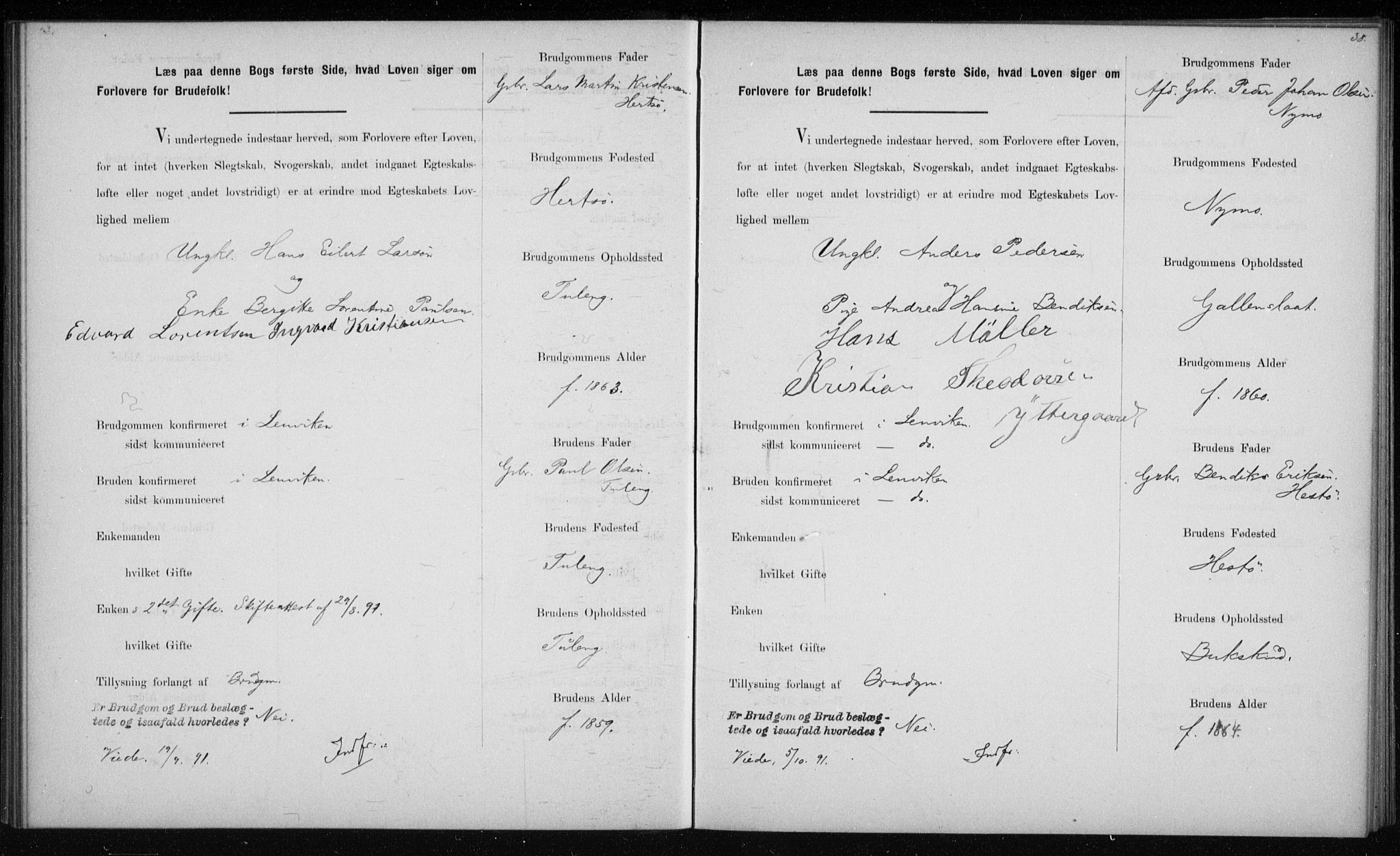 Lenvik sokneprestembete, SATØ/S-1310/I/Ie/L0129: Lysningsprotokoll nr. 129, 1890-1895, s. 38