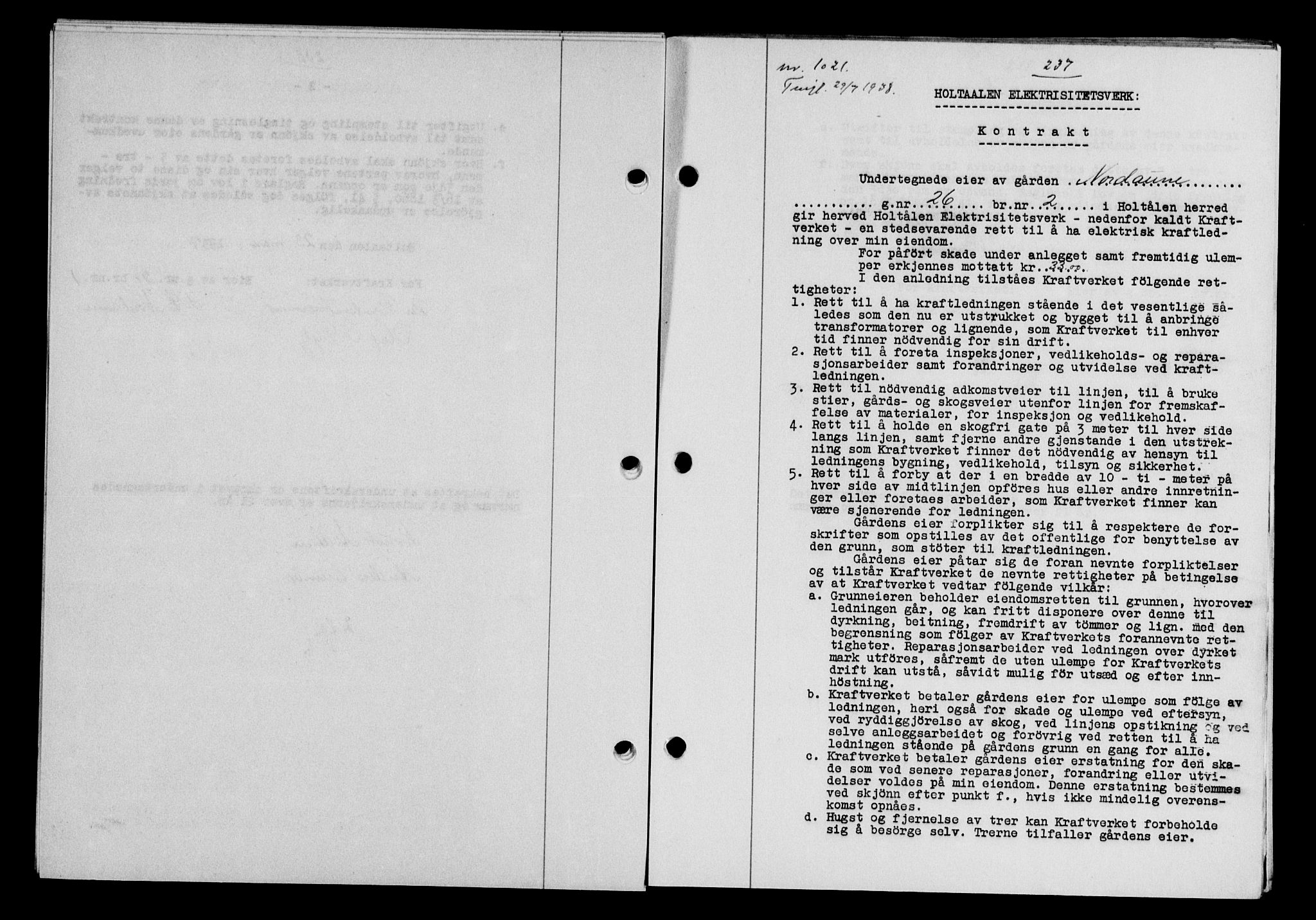 Gauldal sorenskriveri, SAT/A-0014/1/2/2C/L0049: Pantebok nr. 53, 1938-1938, Dagboknr: 1021/1938