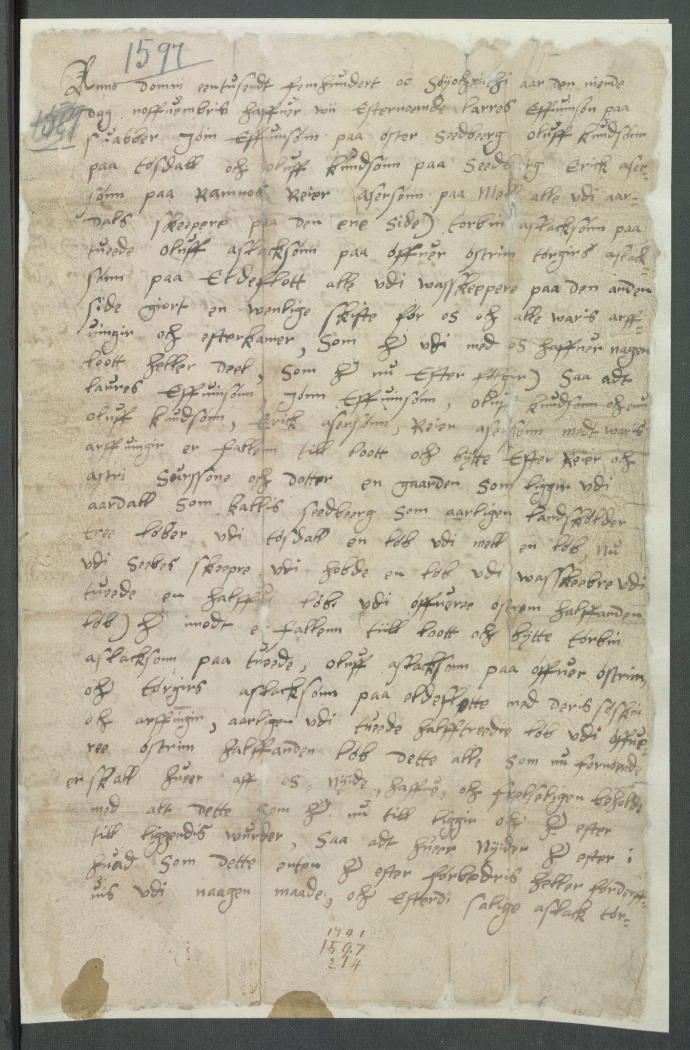 Riksarkivets diplomsamling, AV/RA-EA-5965/F02/L0104: Dokumenter, 1597, s. 36