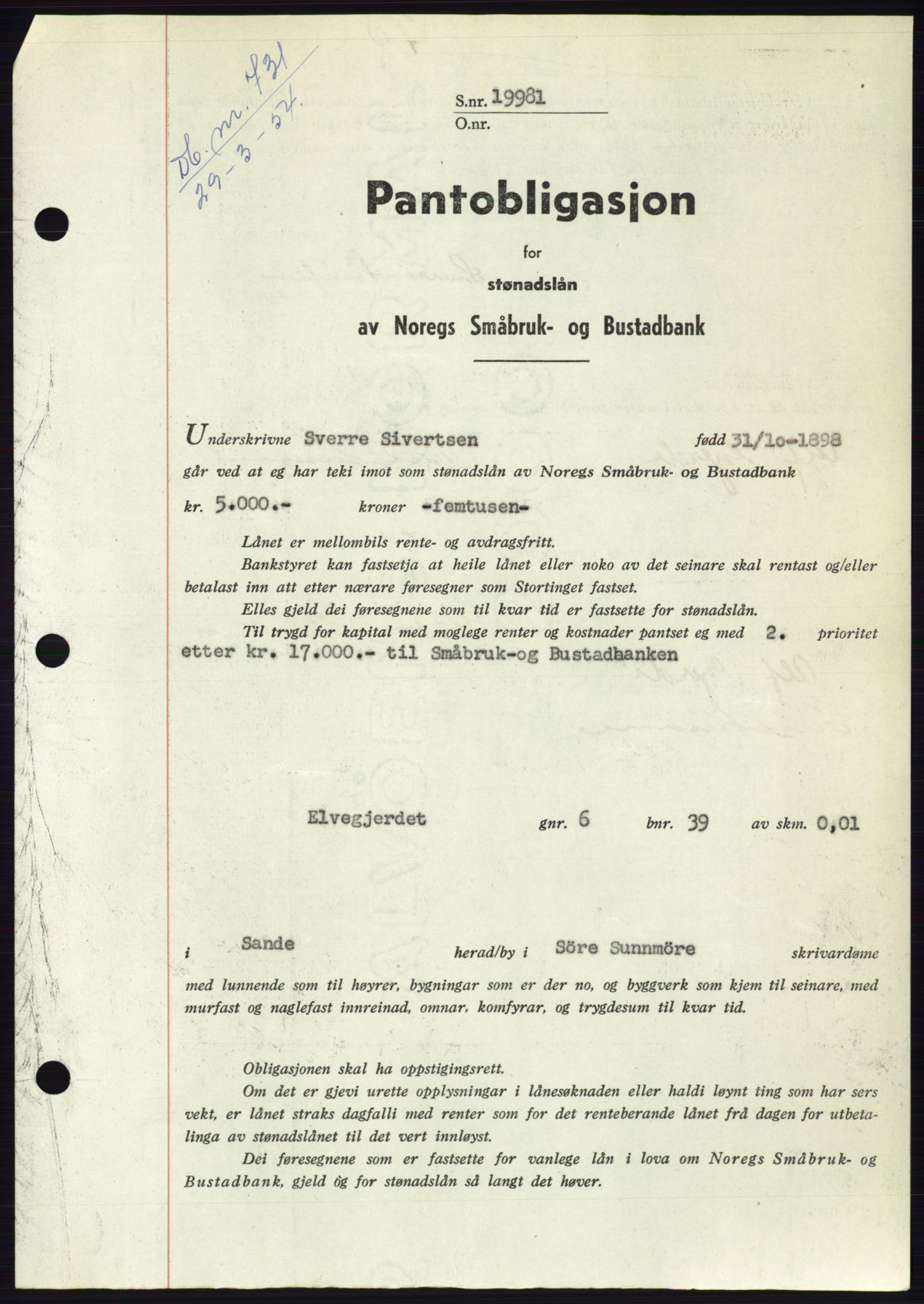 Søre Sunnmøre sorenskriveri, AV/SAT-A-4122/1/2/2C/L0124: Pantebok nr. 12B, 1953-1954, Dagboknr: 731/1954