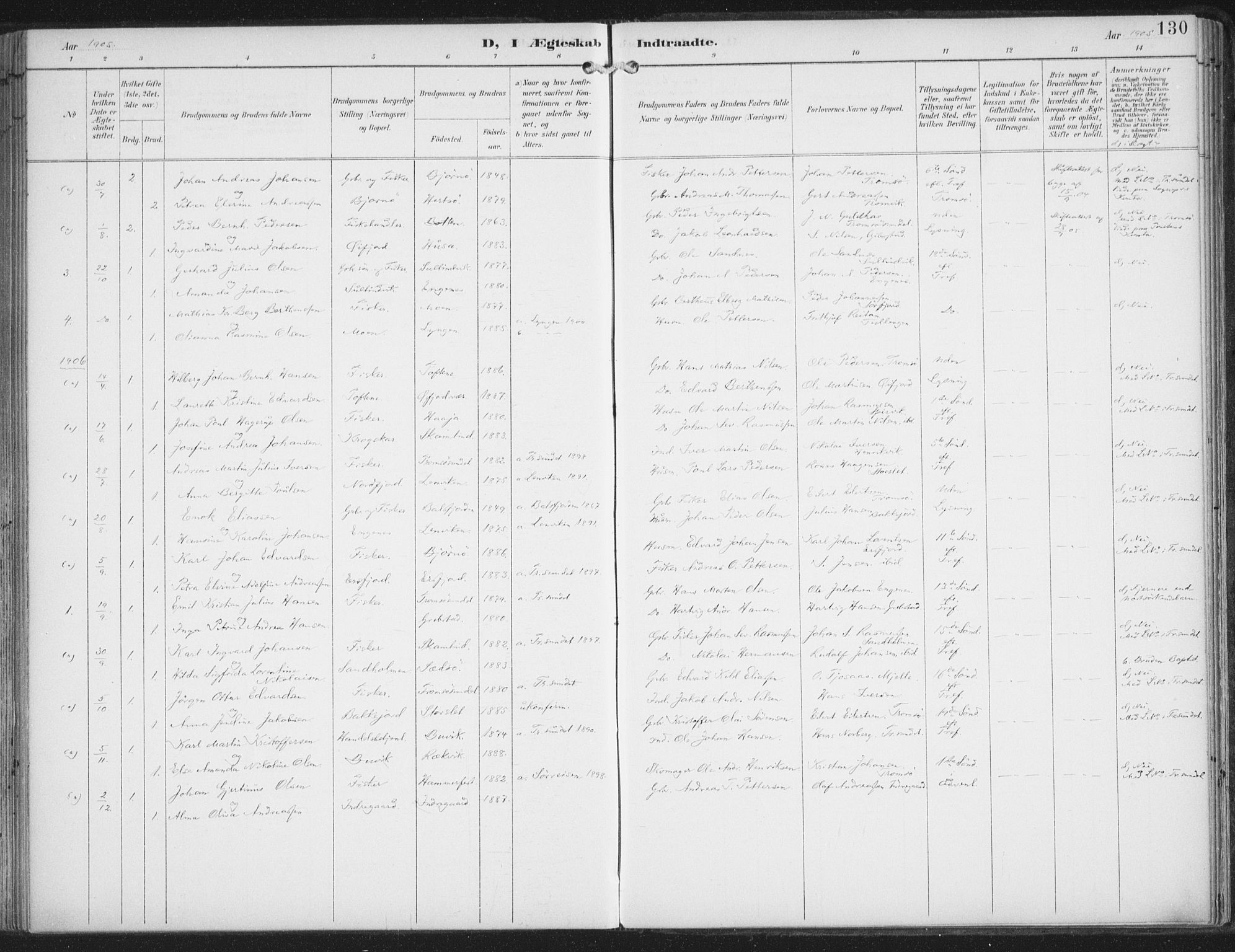 Lenvik sokneprestembete, AV/SATØ-S-1310/H/Ha/Haa/L0015kirke: Ministerialbok nr. 15, 1896-1915, s. 130