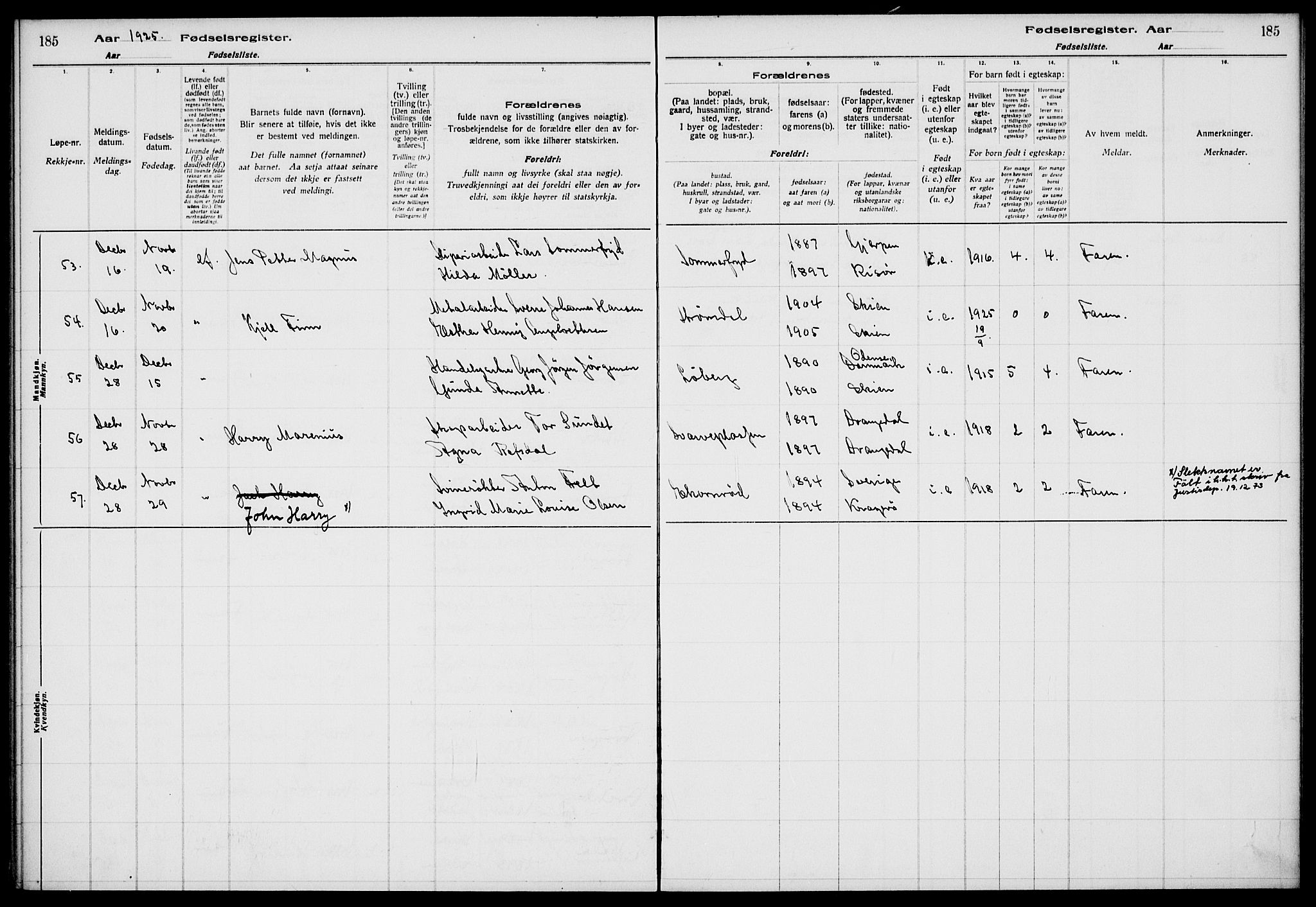 Gjerpen kirkebøker, SAKO/A-265/J/Ja/L0001: Fødselsregister nr. 1, 1916-1926, s. 185