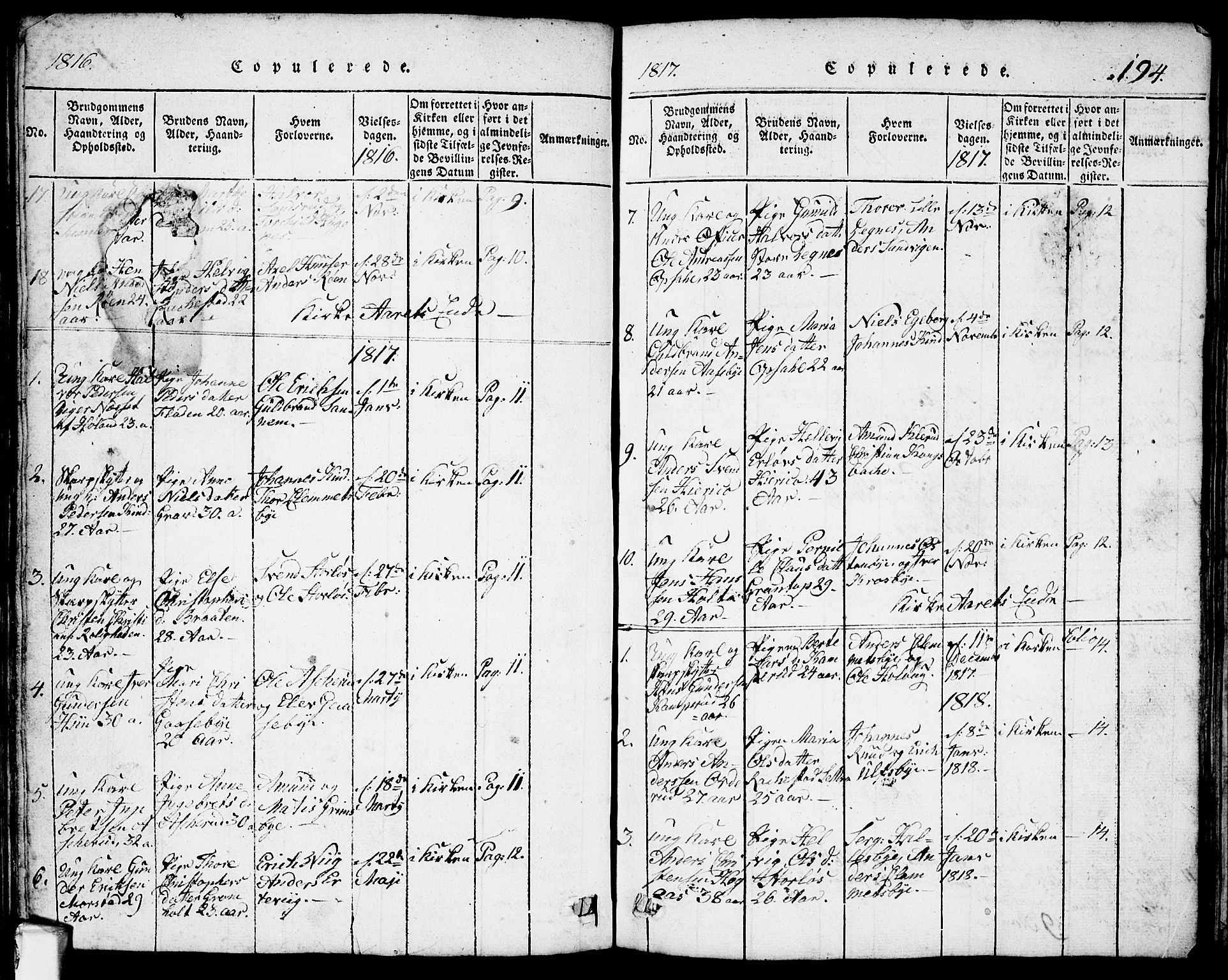 Rødenes prestekontor Kirkebøker, AV/SAO-A-2005/G/Ga/L0001: Klokkerbok nr.  I 1, 1814-1841, s. 194