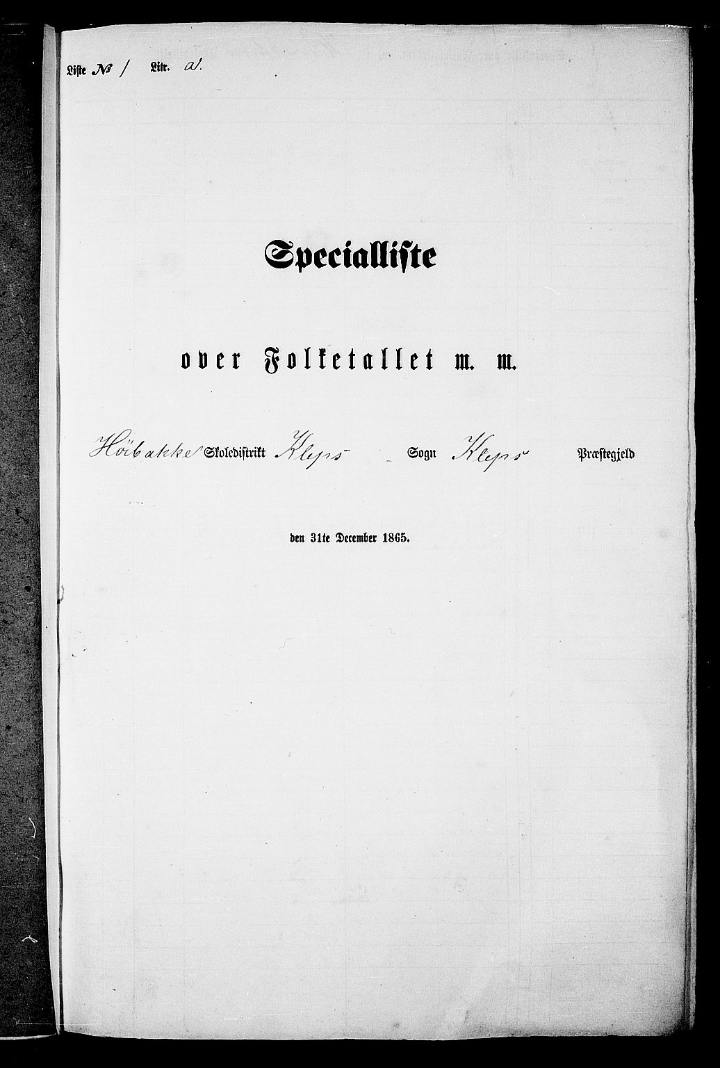 RA, Folketelling 1865 for 1120P Klepp prestegjeld, 1865, s. 9