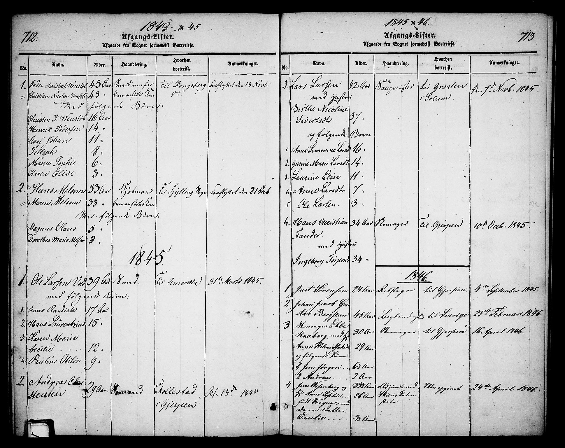 Skien kirkebøker, AV/SAKO-A-302/F/Fa/L0006b: Ministerialbok nr. 6B, 1843-1846, s. 712-713
