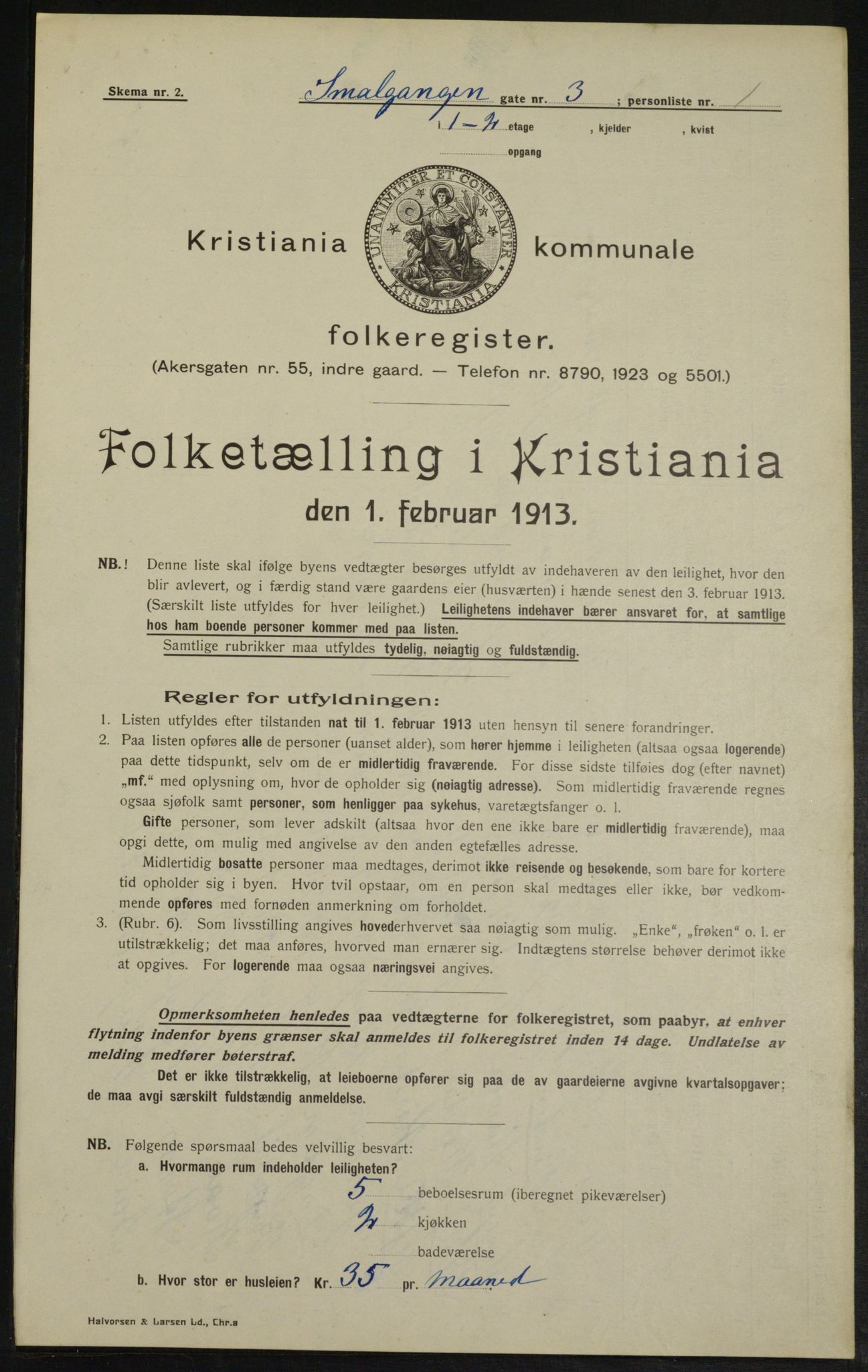 OBA, Kommunal folketelling 1.2.1913 for Kristiania, 1913, s. 97004