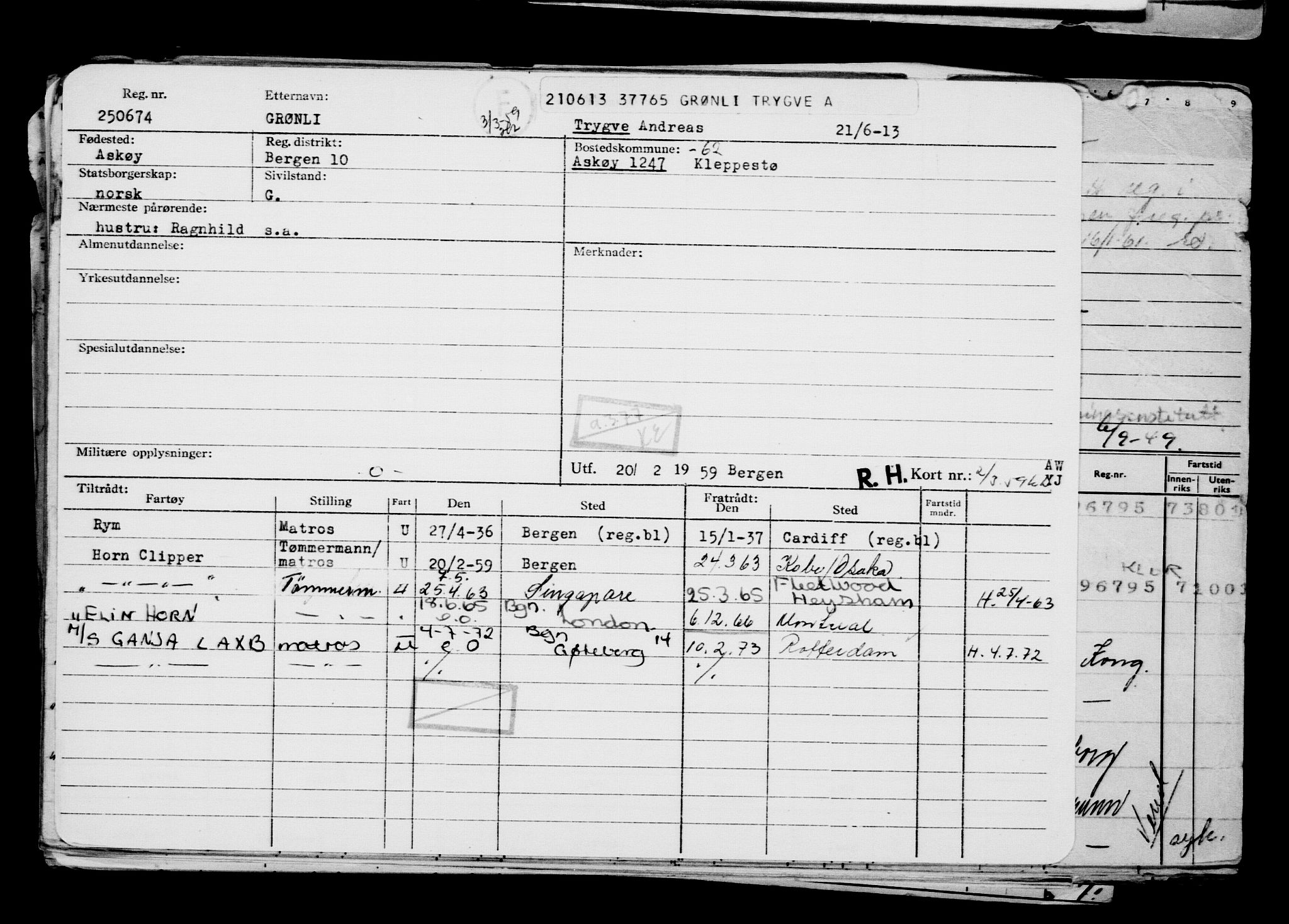 Direktoratet for sjømenn, AV/RA-S-3545/G/Gb/L0113: Hovedkort, 1913, s. 420