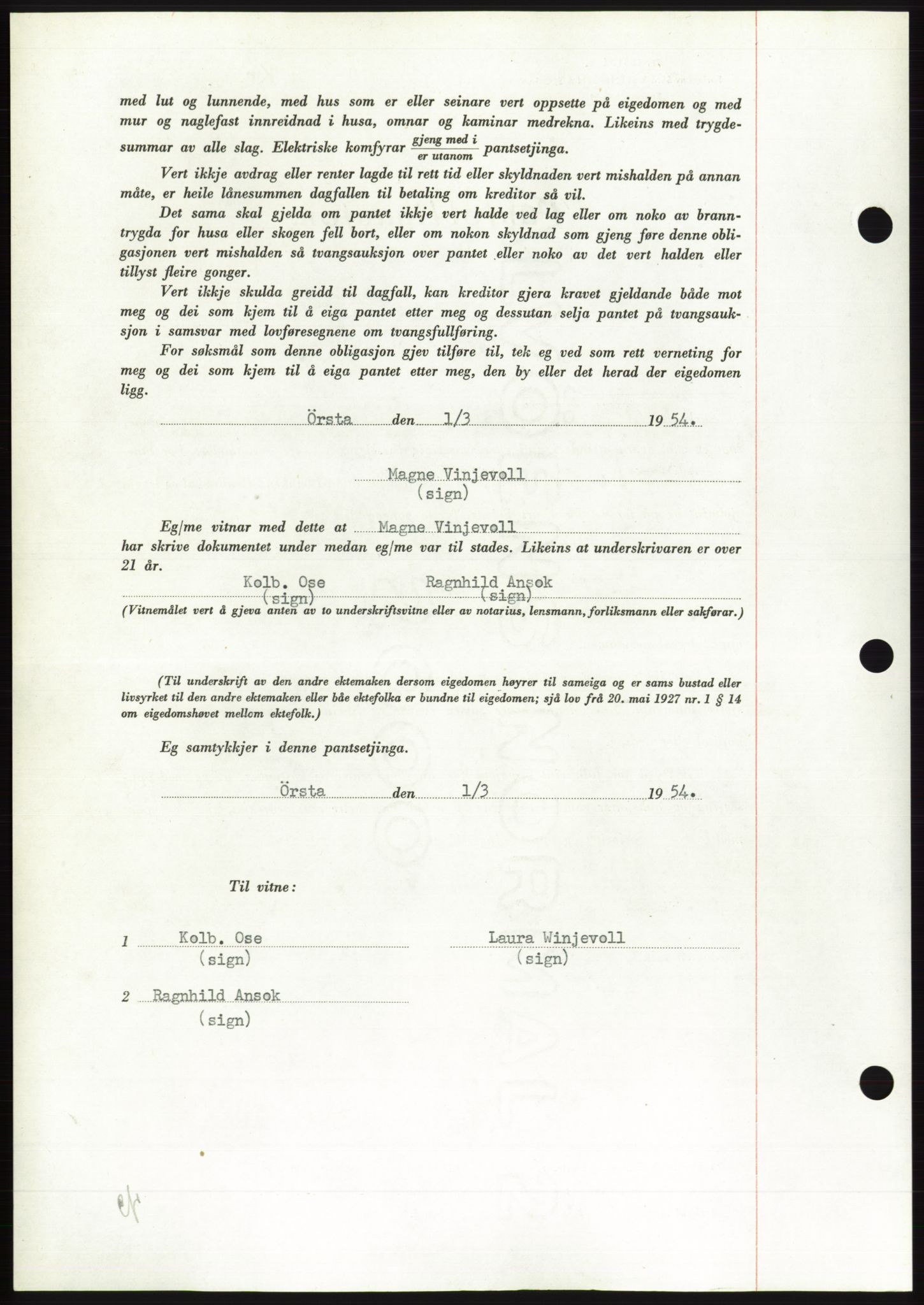Søre Sunnmøre sorenskriveri, AV/SAT-A-4122/1/2/2C/L0124: Pantebok nr. 12B, 1953-1954, Dagboknr: 625/1954