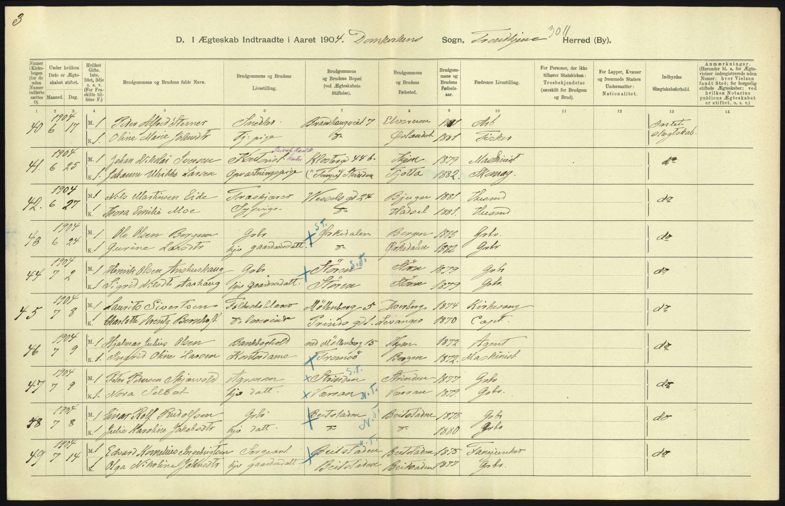 Statistisk sentralbyrå, Sosiodemografiske emner, Befolkning, AV/RA-S-2228/D/Df/Dfa/Dfab/L0018: Trondhjem: Fødte, gifte, døde., 1904, s. 155