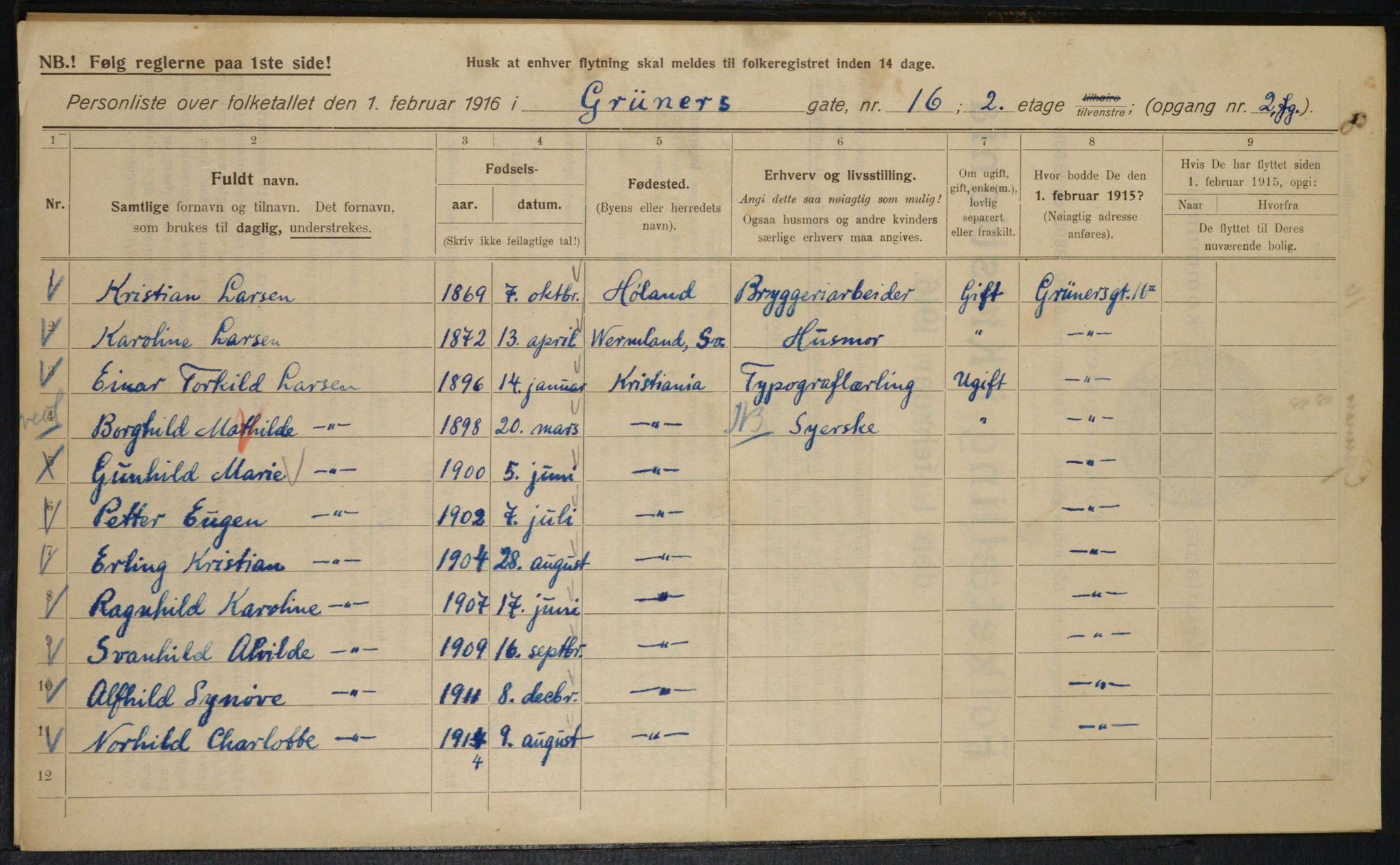 OBA, Kommunal folketelling 1.2.1916 for Kristiania, 1916, s. 31665