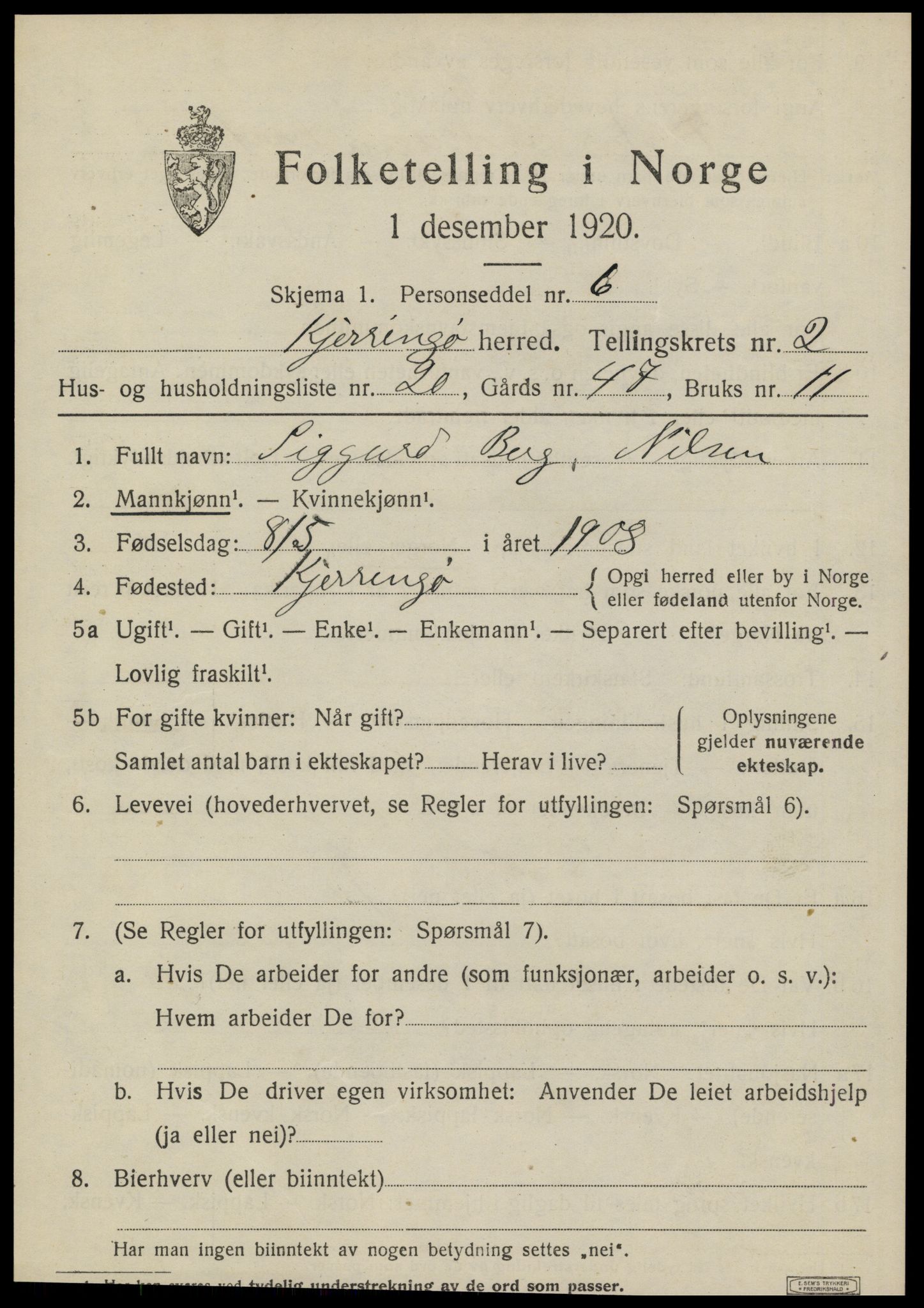 SAT, Folketelling 1920 for 1844 Kjerringøy herred, 1920, s. 1085