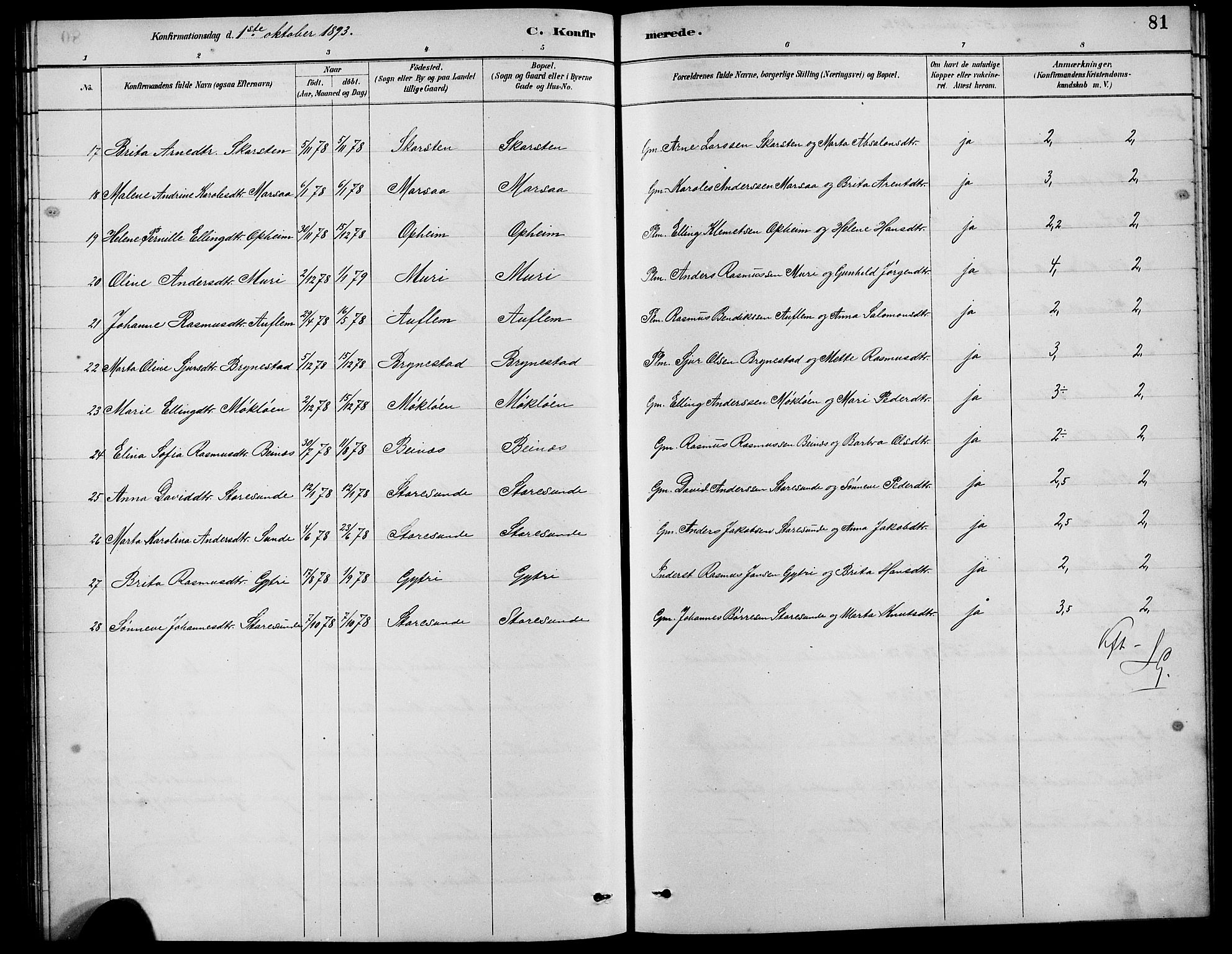 Innvik sokneprestembete, AV/SAB-A-80501: Klokkerbok nr. B 3, 1886-1897, s. 81