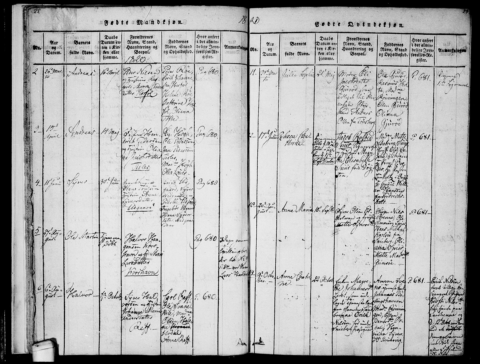 Hvaler prestekontor Kirkebøker, AV/SAO-A-2001/F/Fa/L0005: Ministerialbok nr. I 5, 1816-1845, s. 22-23