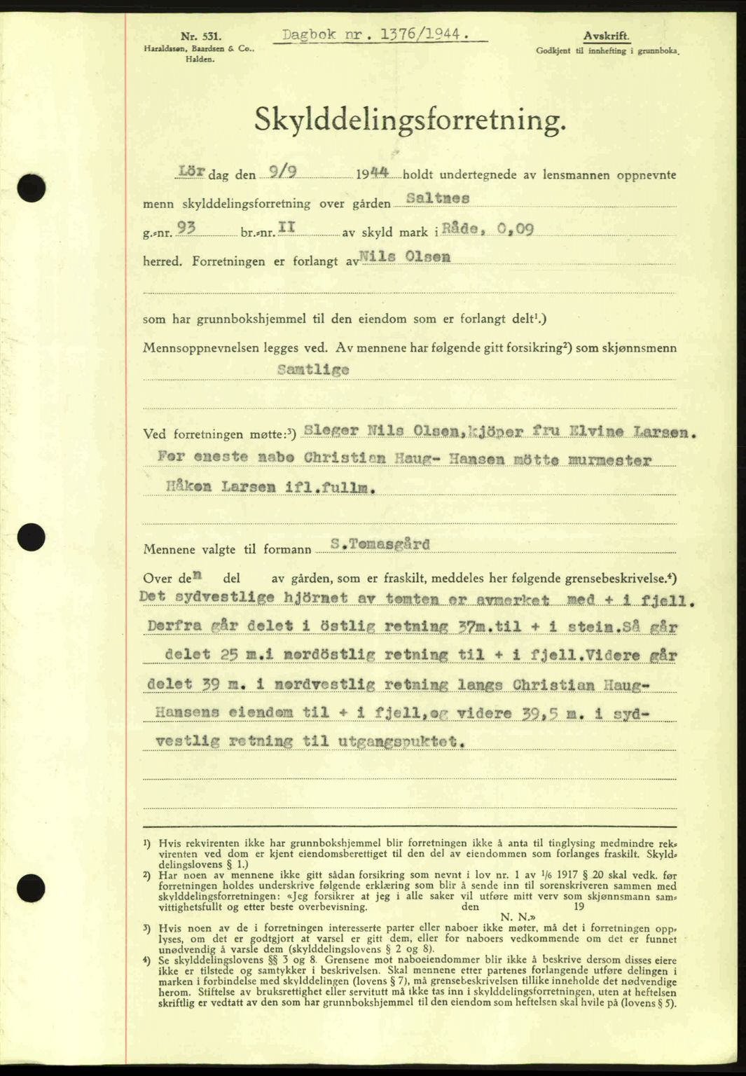 Moss sorenskriveri, SAO/A-10168: Pantebok nr. A12, 1943-1944, Dagboknr: 1376/1944