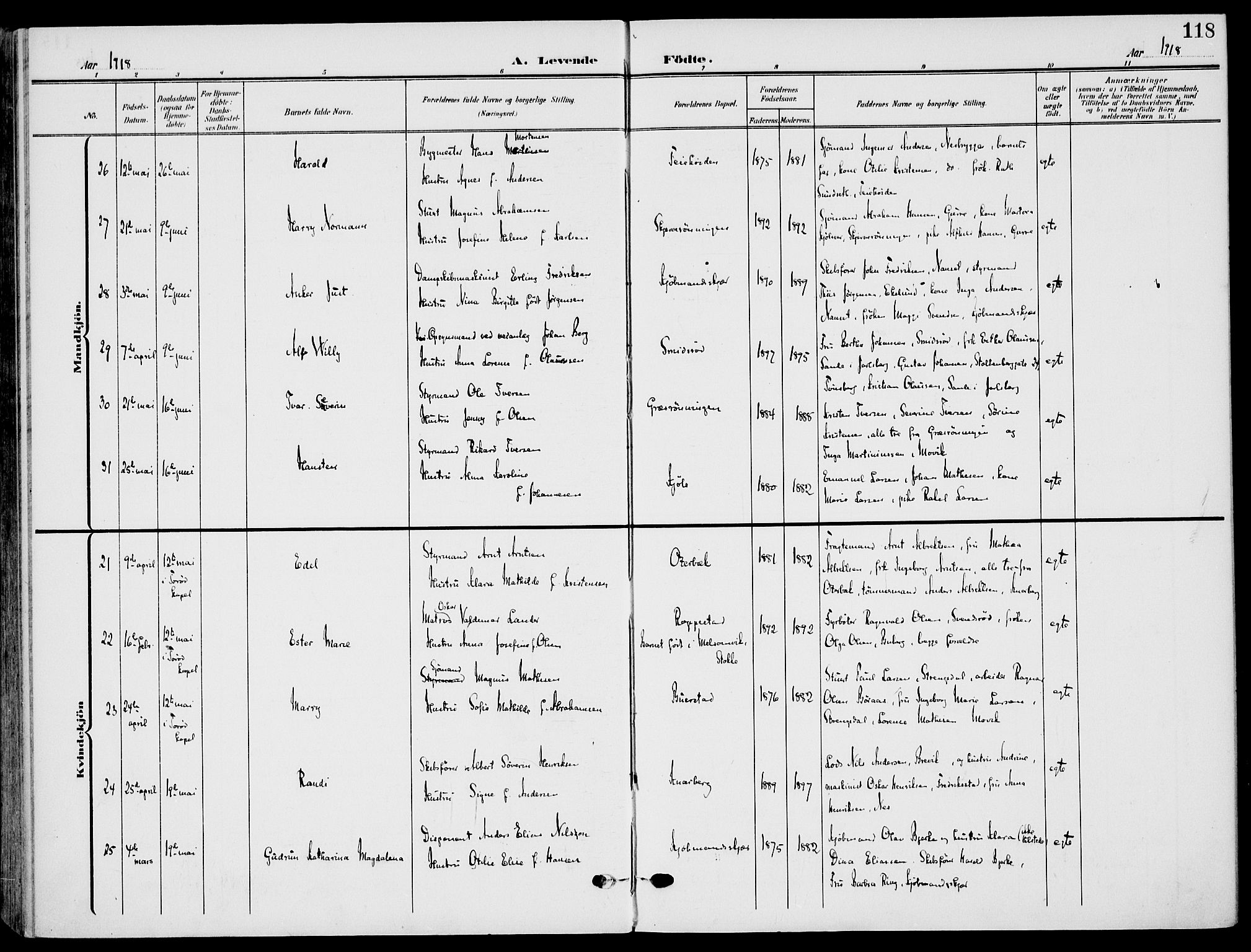 Nøtterøy kirkebøker, AV/SAKO-A-354/F/Fa/L0010: Ministerialbok nr. I 10, 1908-1919, s. 118