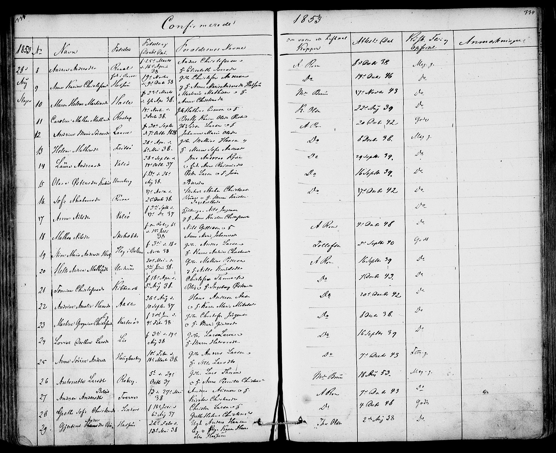 Sem kirkebøker, AV/SAKO-A-5/F/Fa/L0006: Ministerialbok nr. I 6, 1843-1855, s. 333-334