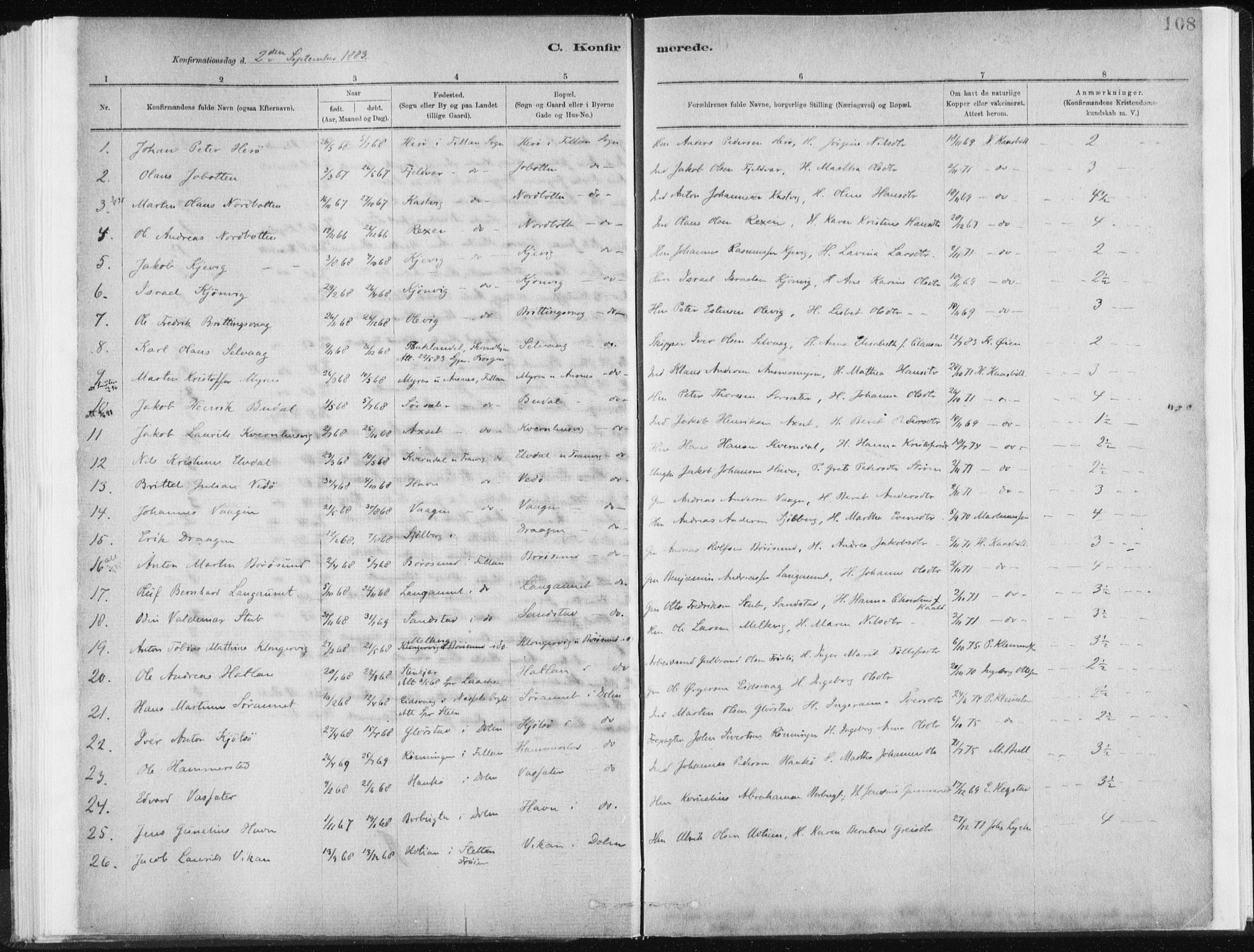 Ministerialprotokoller, klokkerbøker og fødselsregistre - Sør-Trøndelag, SAT/A-1456/637/L0558: Ministerialbok nr. 637A01, 1882-1899, s. 108